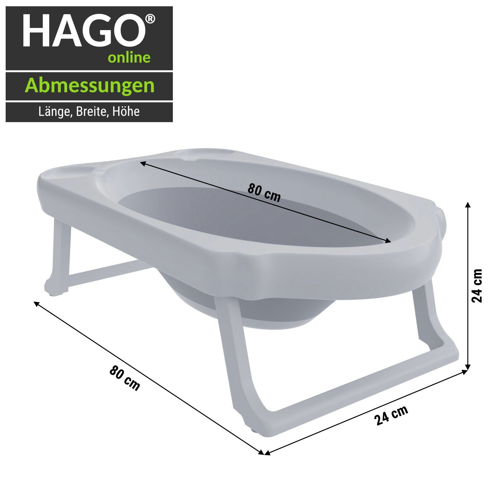 HAGO Badesitz Babybadewanne Babywanne Reisebadewanne klappbar 33L weiß grau anti-rut