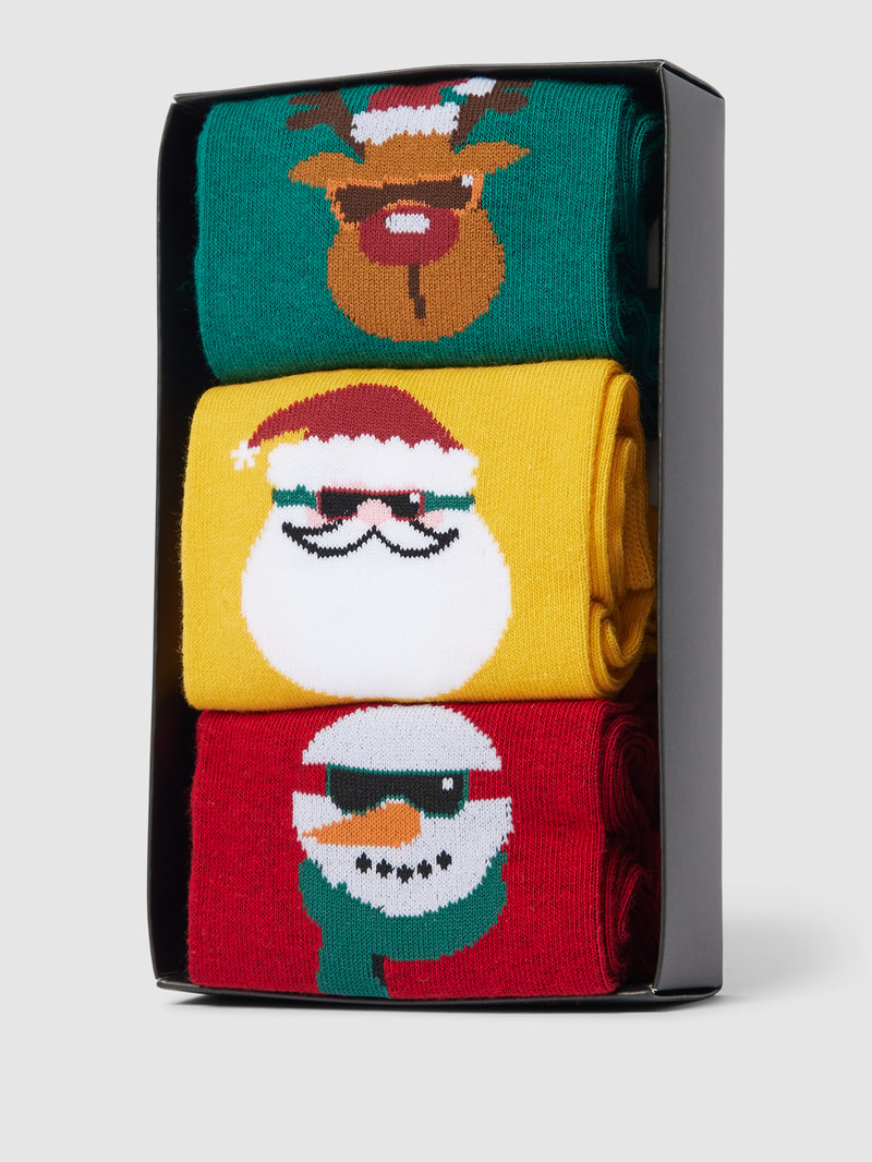 Socken im 3er-Pack in Geschenkbox Modell 'COOL XMAS' in rot