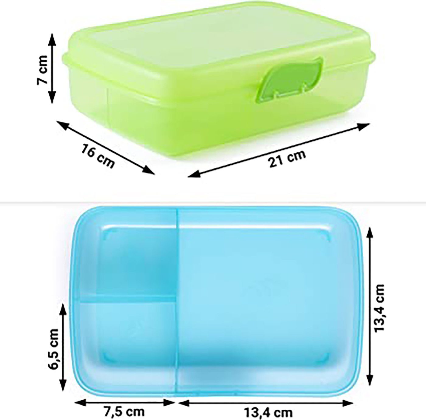 Centi Lunchbox Brotdose mit Fächern, Brotdosen, Lunchbox, Bento Box, Brotzeitbox, Kunststoff, (Spar Set, 6-tlg., 7x21x16 cm), mit Klickverschluss Ideal für Schule, Uni, Camping, Reisen, Ausflüge