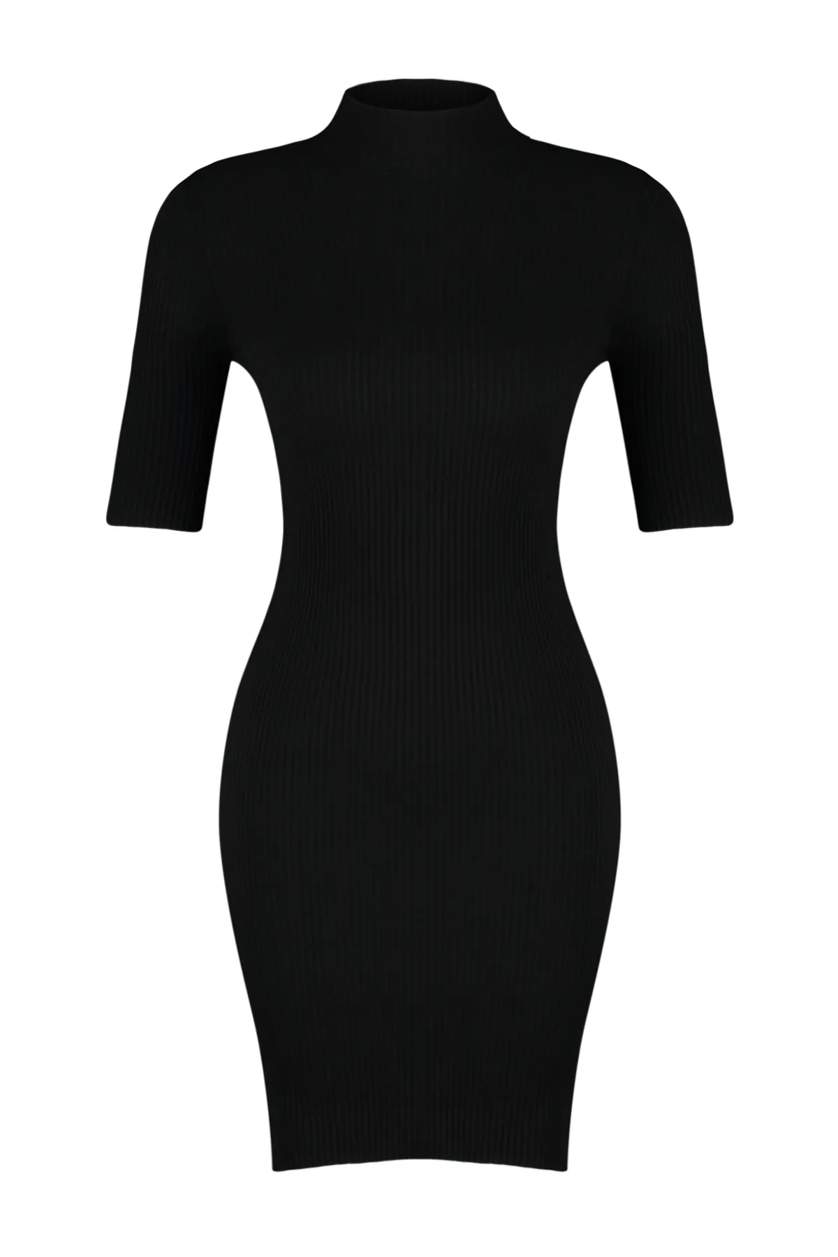 Trendyol Collection  Schwarzes Mini-Strickkleid mit hohem Kragen TWOAW24EL00235