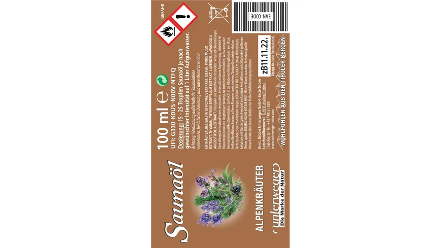 unterweger Saunaöl Alpenkräuter 100 ml