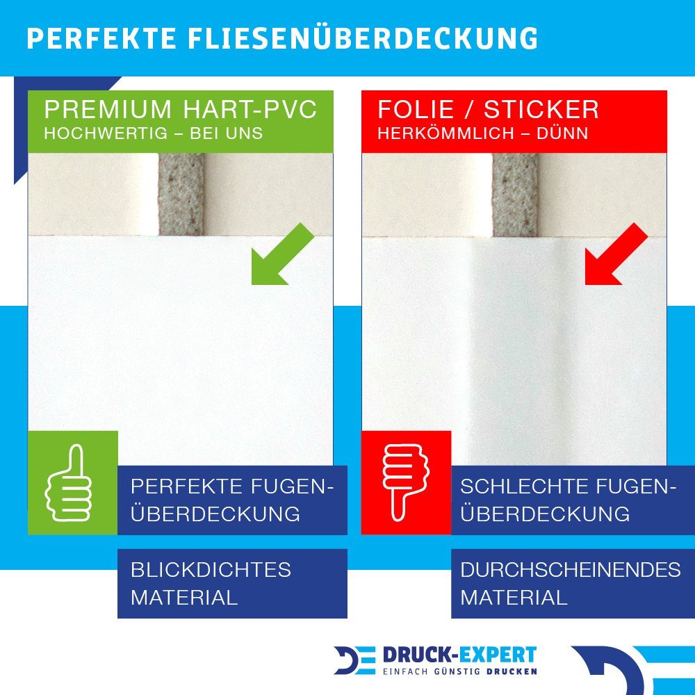 DRUCK-EXPERT Duschrückwand Premium Duschrückwand - langlebiger Fliesensticker aus 0,4 mm selbstklebenden Hart-PVC