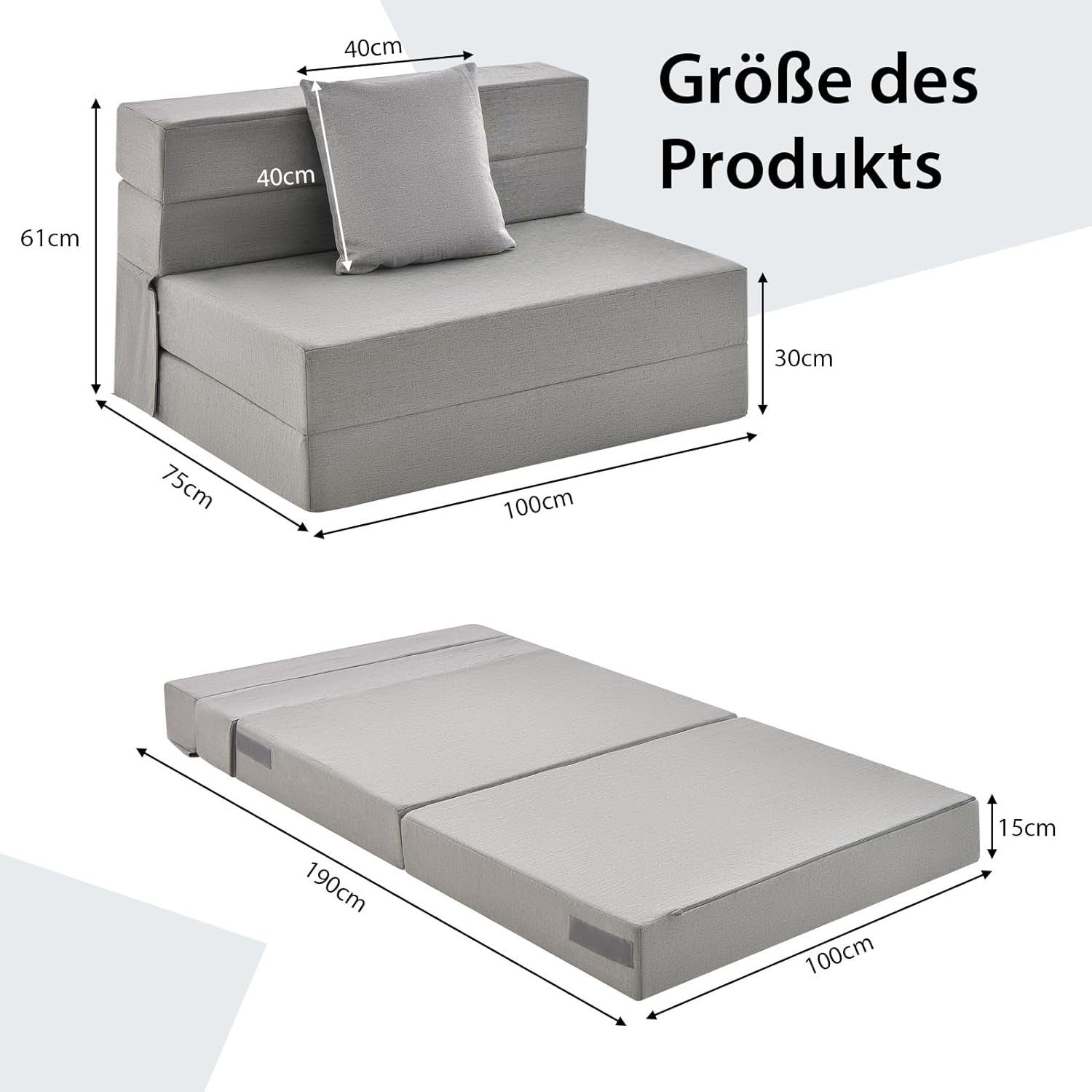 KOMFOTTEU Sofa Bodensofa, mit Kissen, 15 cm dicker Schwamm, 190 × 100 cm