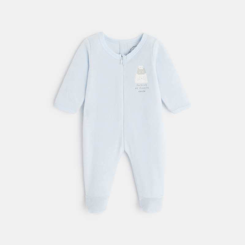 Ensemble 3 pièces bébé en velours bio bleu Absorba