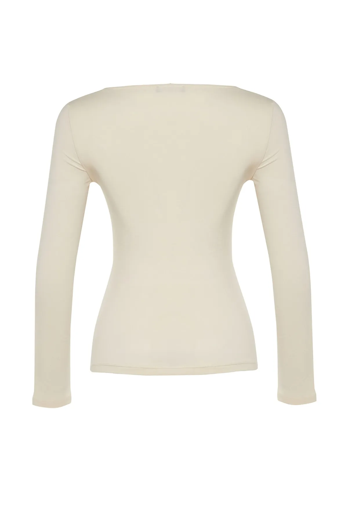 Trendyol Collection  Eng anliegende Strickbluse aus steingrauer, dehnbarer Baumwolle mit quadratischem Ausschnitt TWOAW24BZ00016