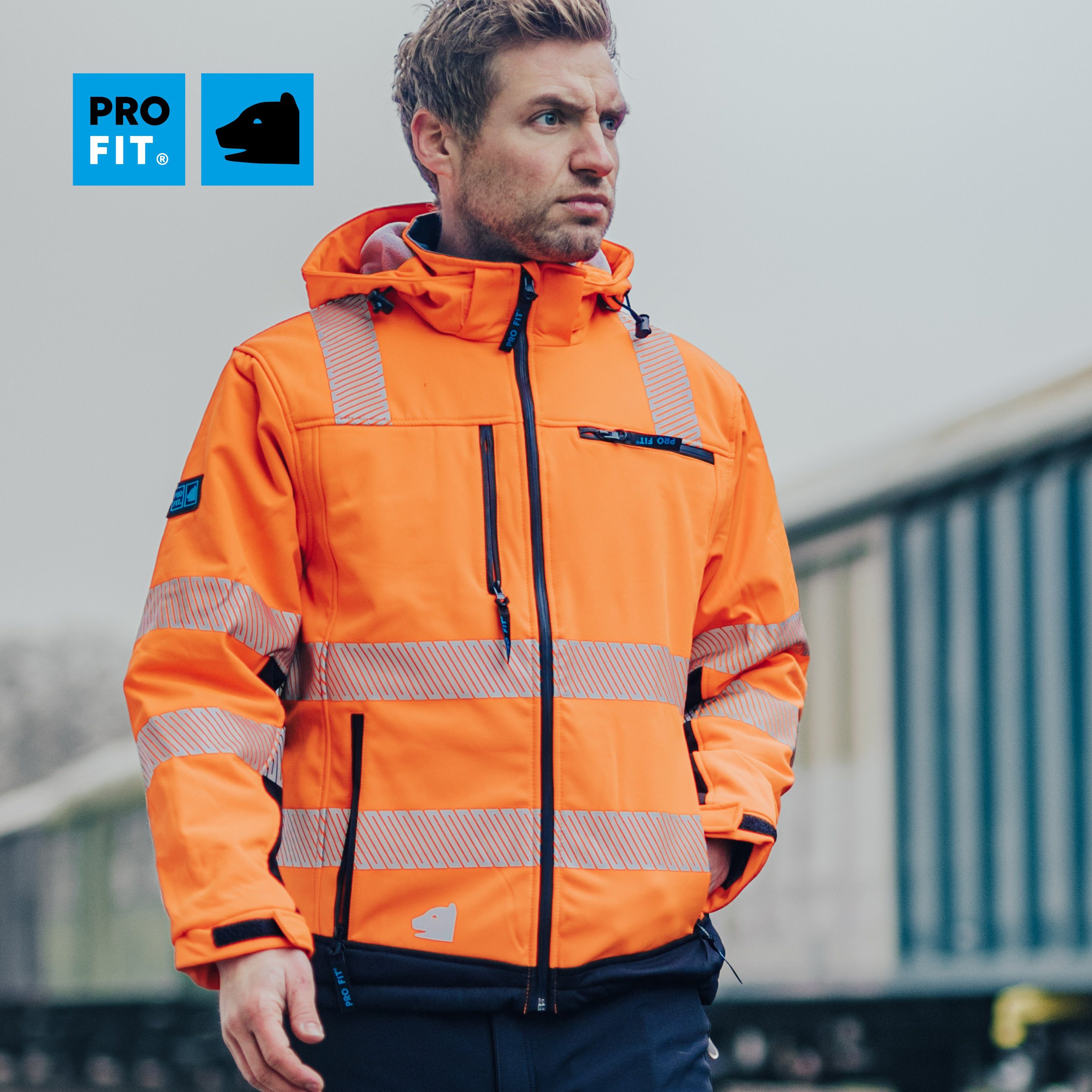 PRO FIT by Fitzner Arbeitsjacke Winter Warnschutz-Softshelljacke Neonorange/Schwarz (1, Stück) Wind- & Wasserabweisend, Reflektionsstreifen, Steppfutter, Atmungsaktiv