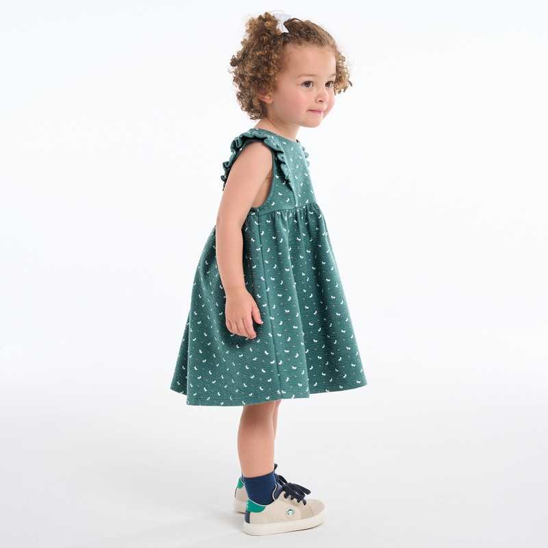 Robe à volants en coton fantaisie imprimé libellules verte bébé fille