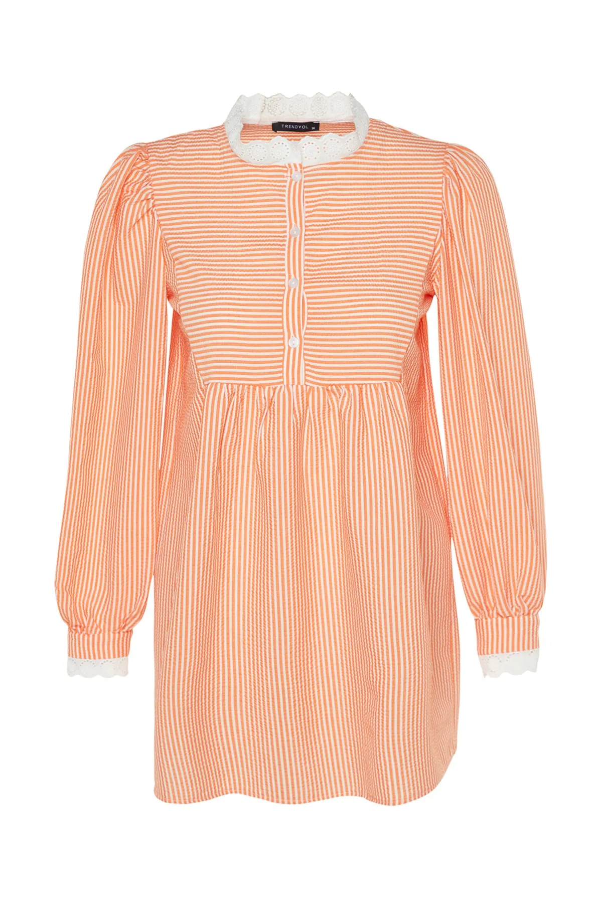 Trendyol Modest  Orangefarbene, karierte Seersucker-Tunika mit gewebter Spitze TCTSS23UK00067