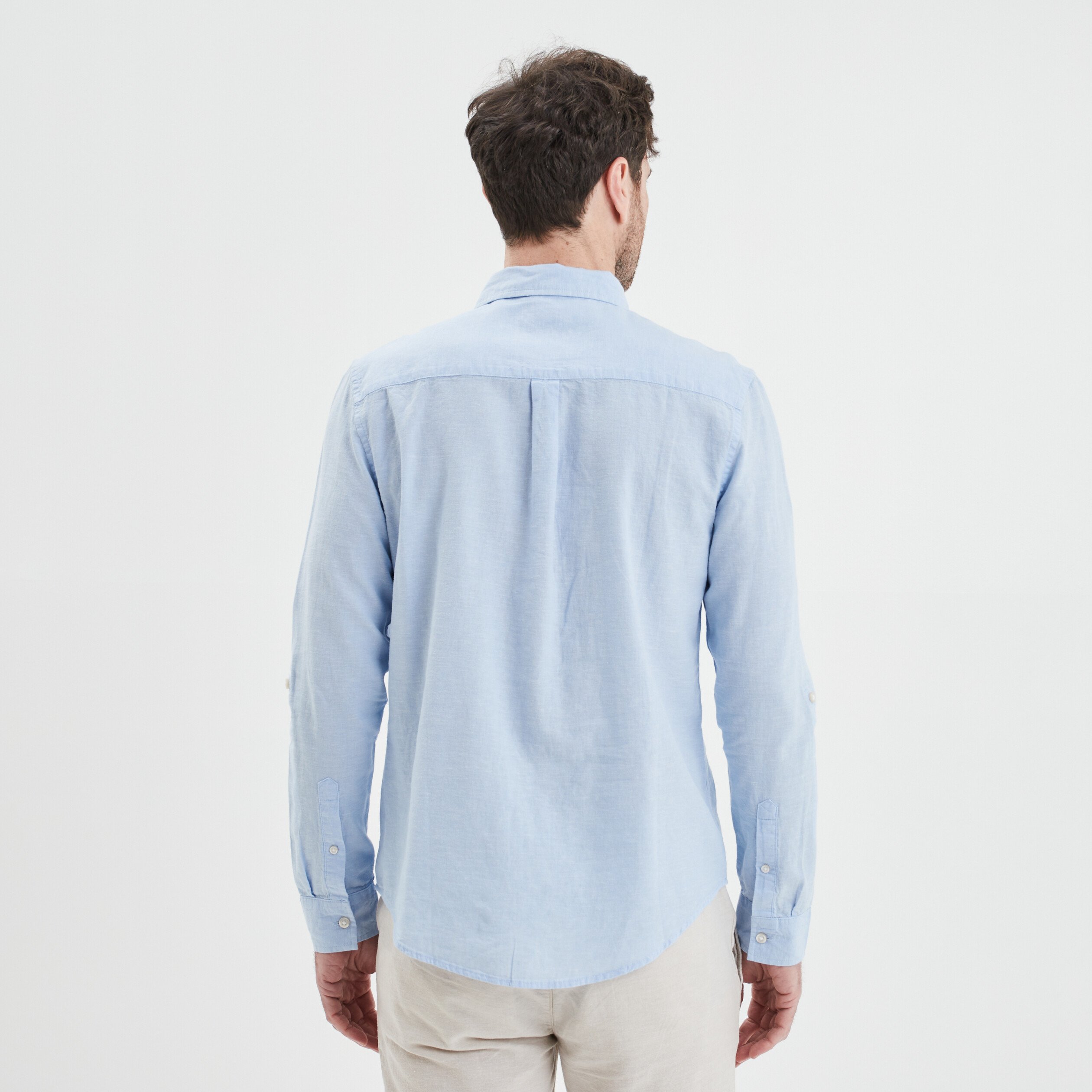 Chemise manches longues lin majoritaire bleu ciel homme | La Halle