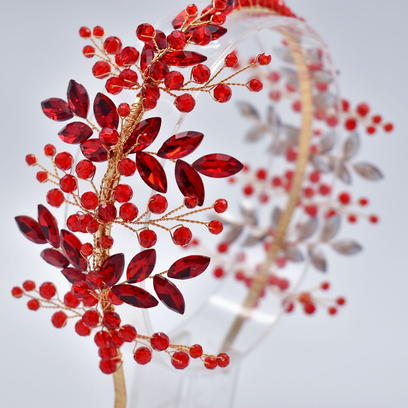 HOHEA H Haarband Rote Haaraccessoires, Brauthaarnadeln, Kristallkrone, 1-tlg., Haarschmuck aus roten Kristall-Haarranken, Blumen und Blättern, Kristall-Stirnband, Hochzeits-Haarschmuck, Braut-Haarschmuck