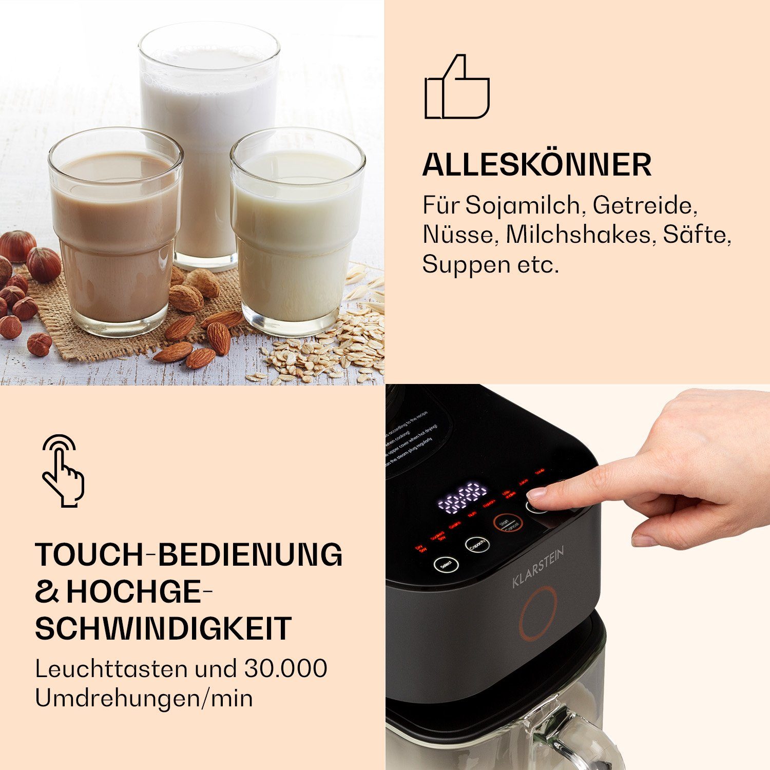 Klarstein Küchenmaschine mit Kochfunktion Marcia Nussmilchbereiter, 1250 W, Stand Mixer Küchenmaschine Milkshake Mixer Küchen