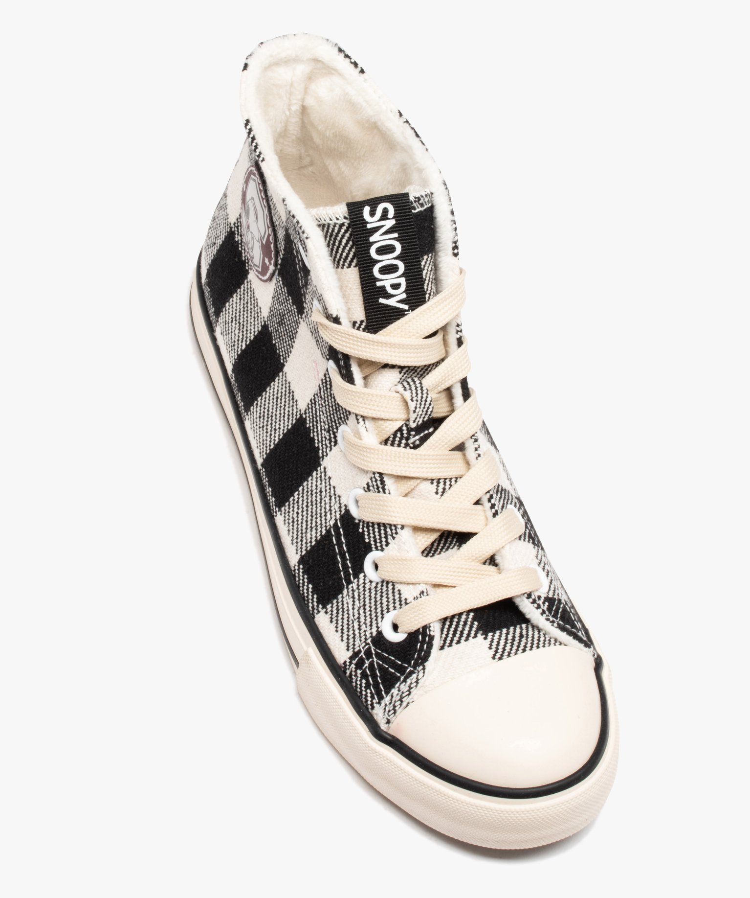 Baskets femme montantes en toile avec motif à carreaux - Sn... noir | GEMO