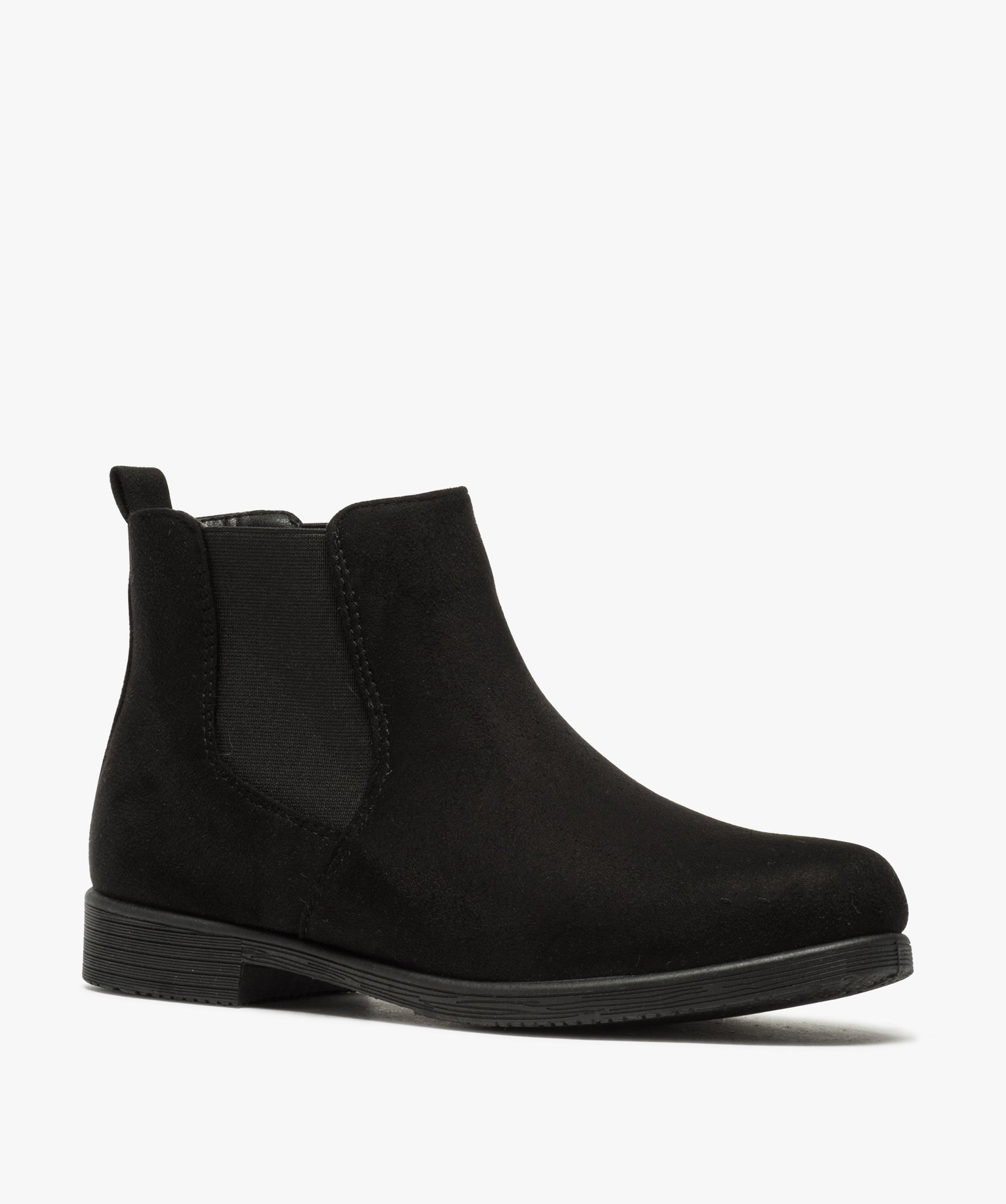 Boots femme style Chelsea à talon plat dessus suédine unie noir | GEMO