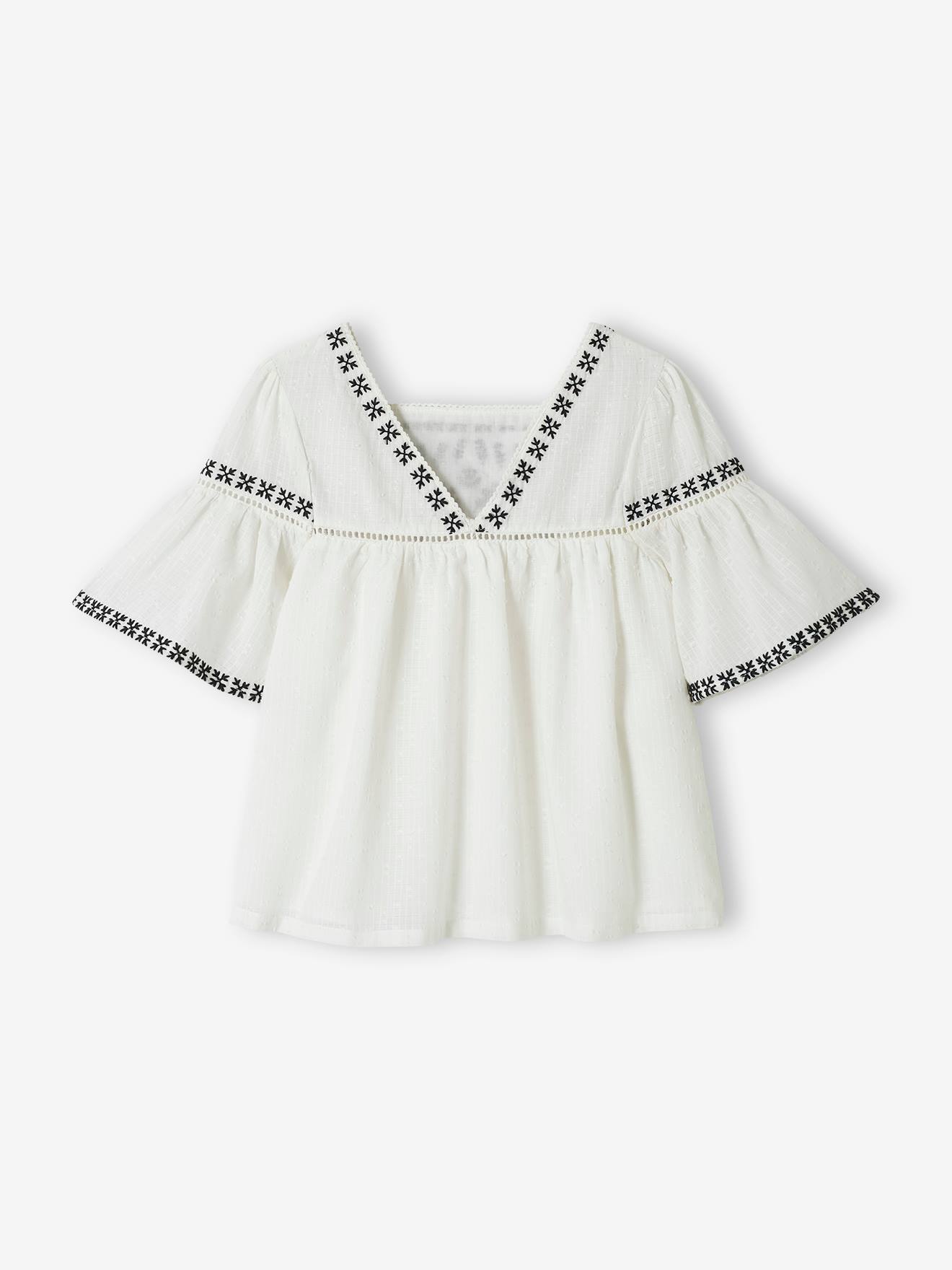 Blouse brodée fille écru
