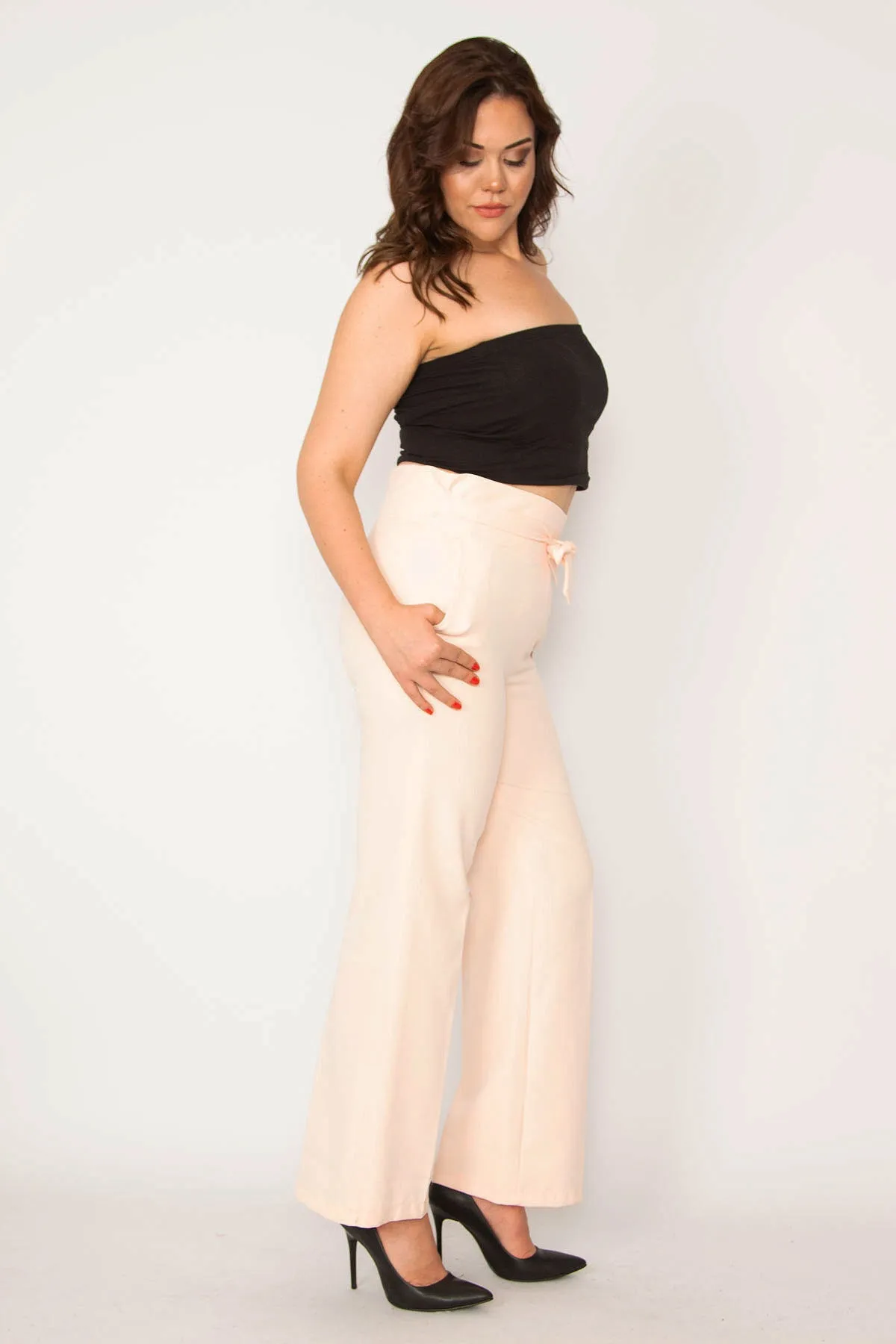 Şans  Damen-Hose in großer Größe, rosa, mit Bindegürtel und seitlichem verstecktem Reißverschluss, 65n33793