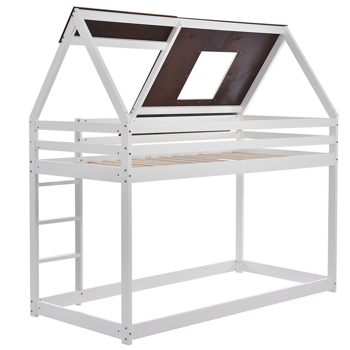 Hausbett Etagenbett mit rechtwinkliger Leiter und Fallschutz, aus Kiefernholz