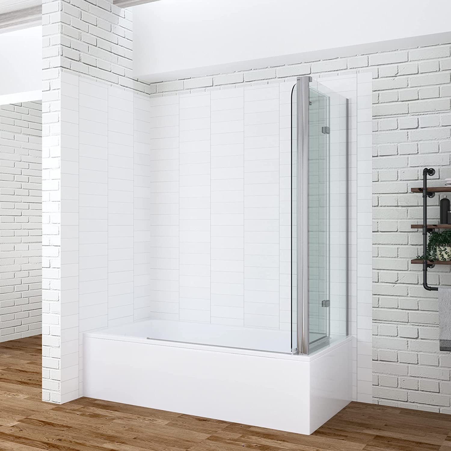 AQUALAVOS Badewannenfaltwand Badewannenaufsatz mit Seitenwand 5mm Nano Glas Duschwand für Badewanne, Einscheiben-Sicherheitsglas (ESG) mit Lotus-Effekt Nanobeschichtung, Falttür Breite: 100/120 cm, Seitenwand Breite: 70/75 cm, Höhe: 140 cm