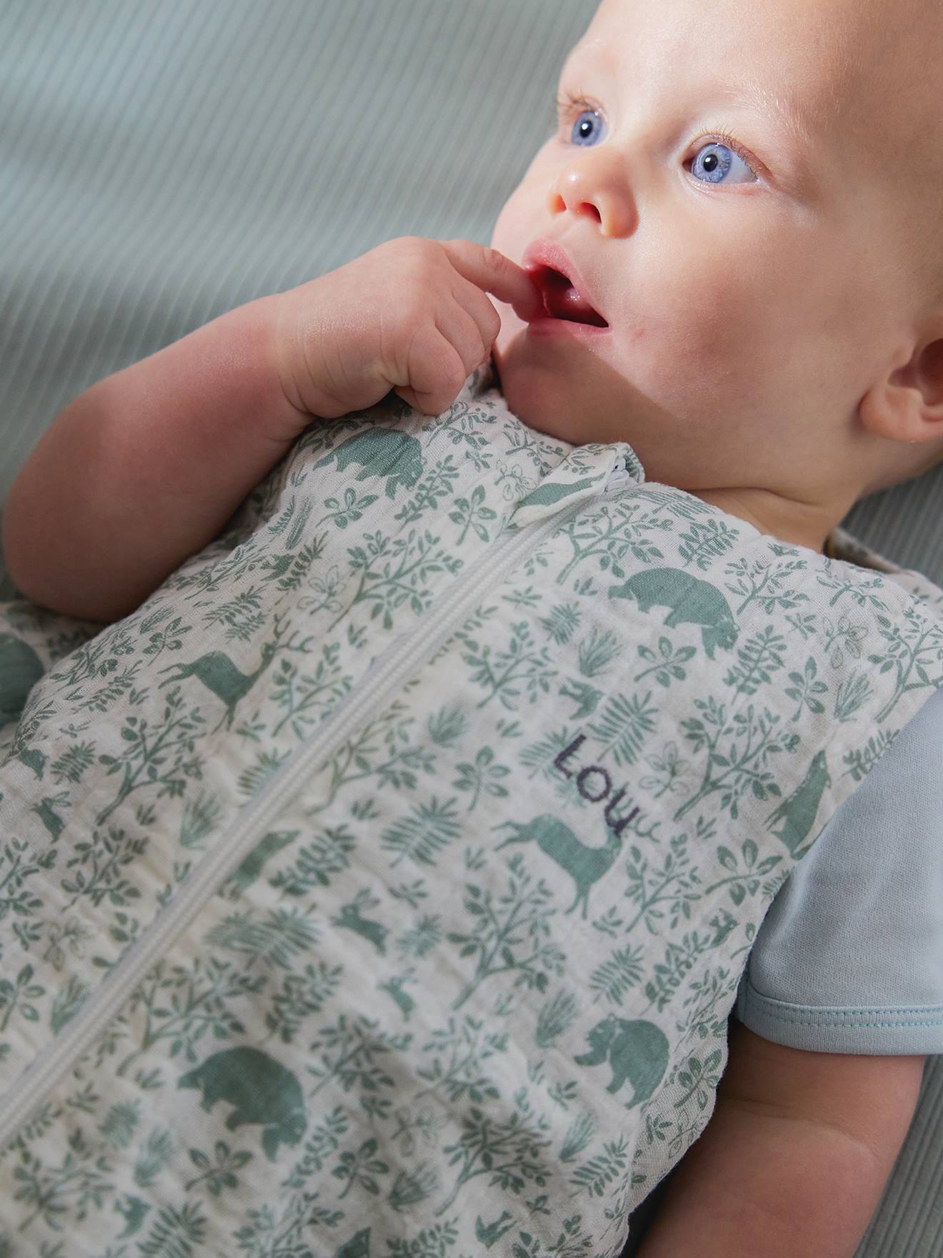 Vertbaudet Baby Sommerschlafsack WALDSPAZIERGANG personalisierbar Oeko-Tex - grün bedruckt