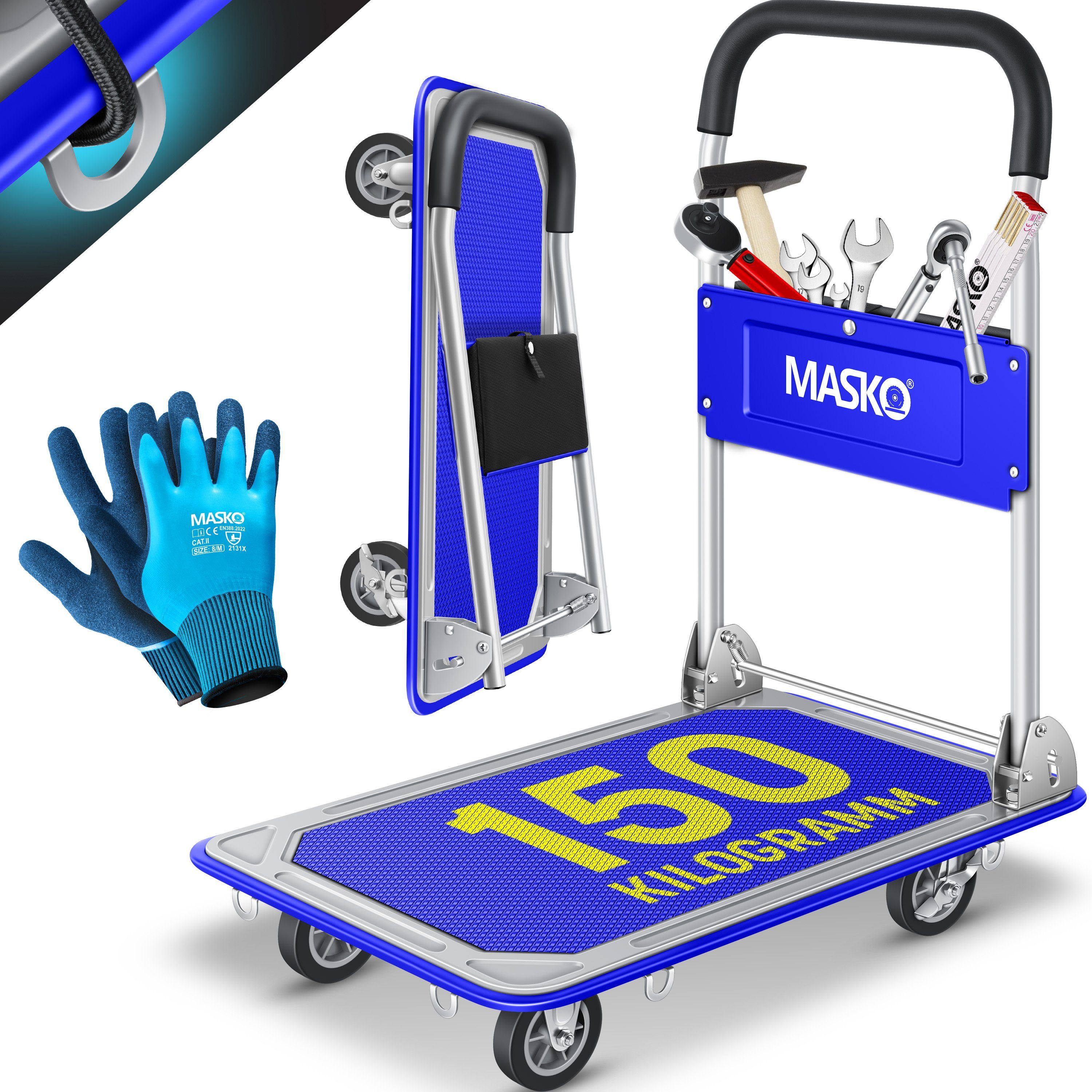 MASKO Transportwagen, Plattformwagen Lagerwagen Klappbar Inkl. Arbeitshandschuhe