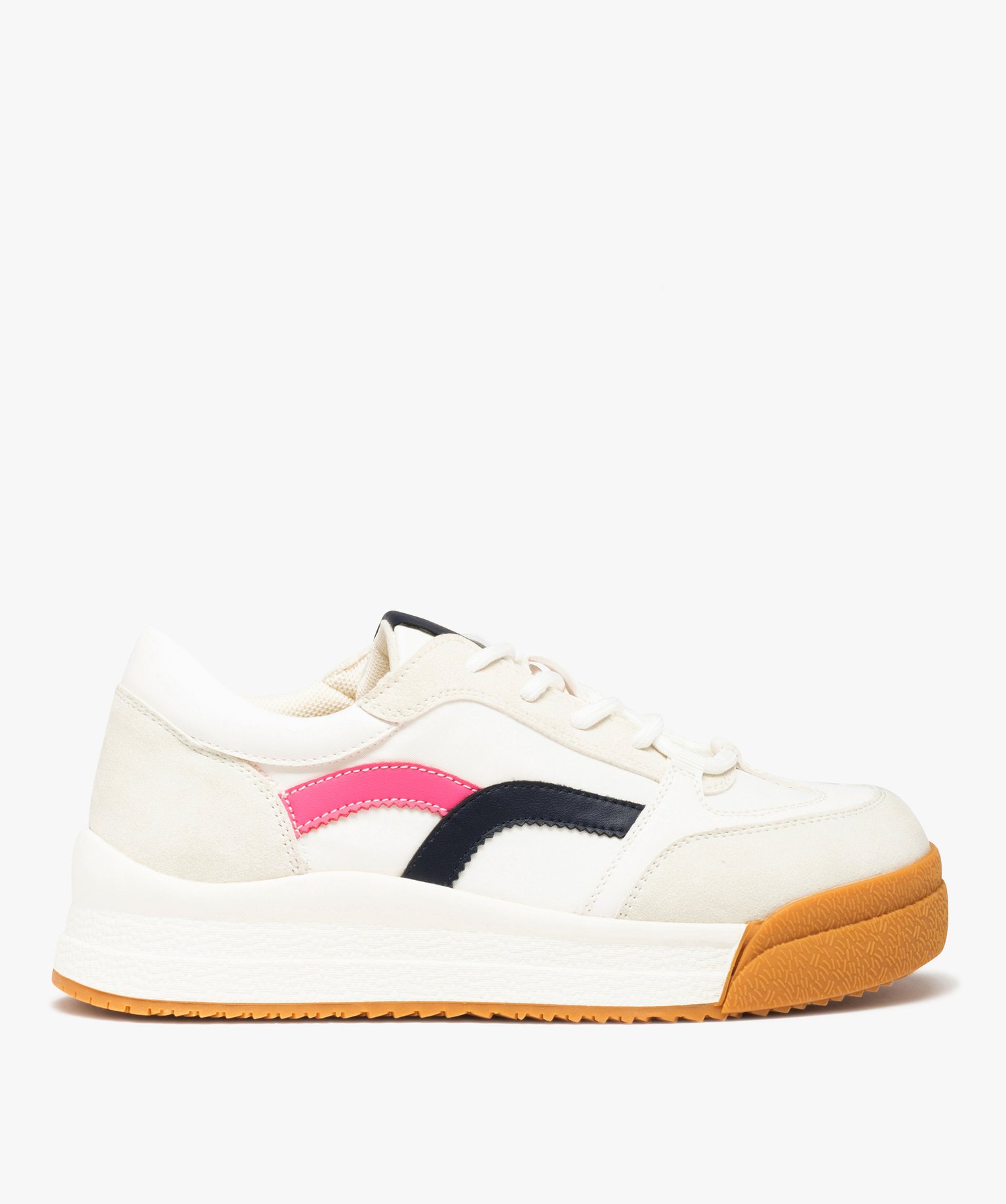 Baskets femme multi-matières à semelle contrastée blanc | GEMO