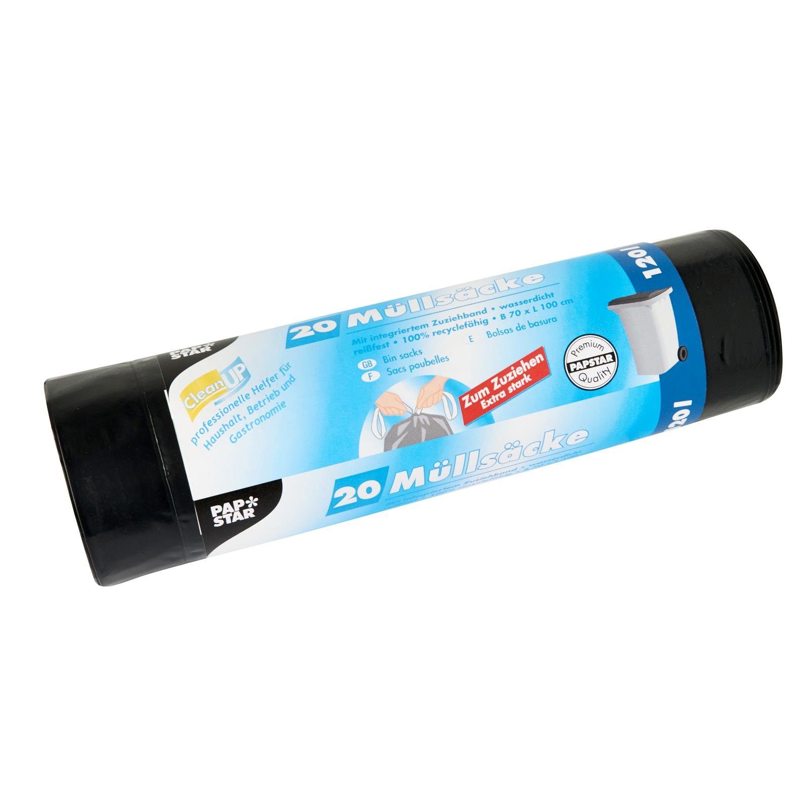 Starpak Müllbeutel 20 Müllsäcke mit Zugband, LDPE 120 l 100 cm x 70 cm schwarz