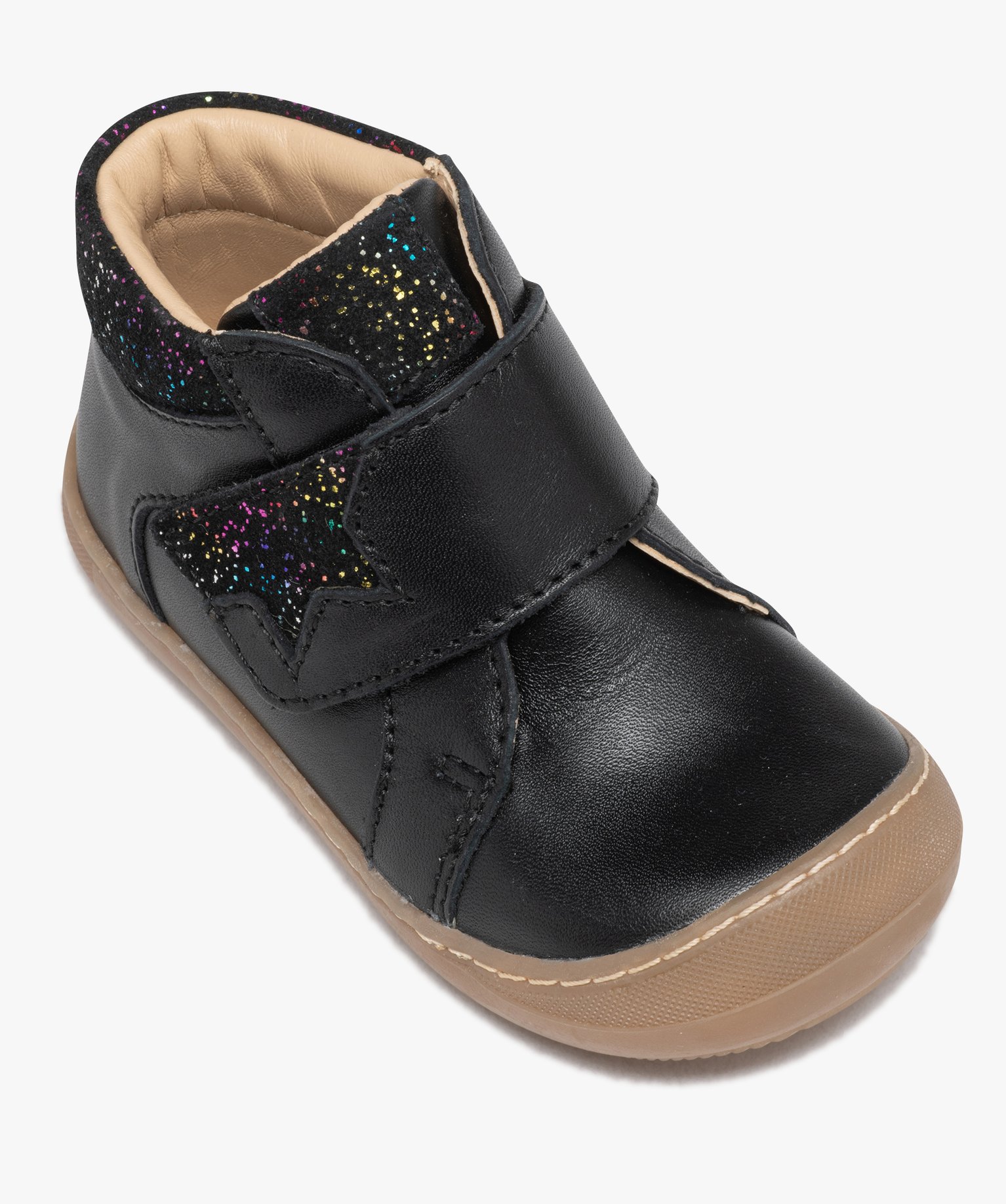 Chaussures premiers pas bébé fille en cuir uni avec col et... noir | GEMO