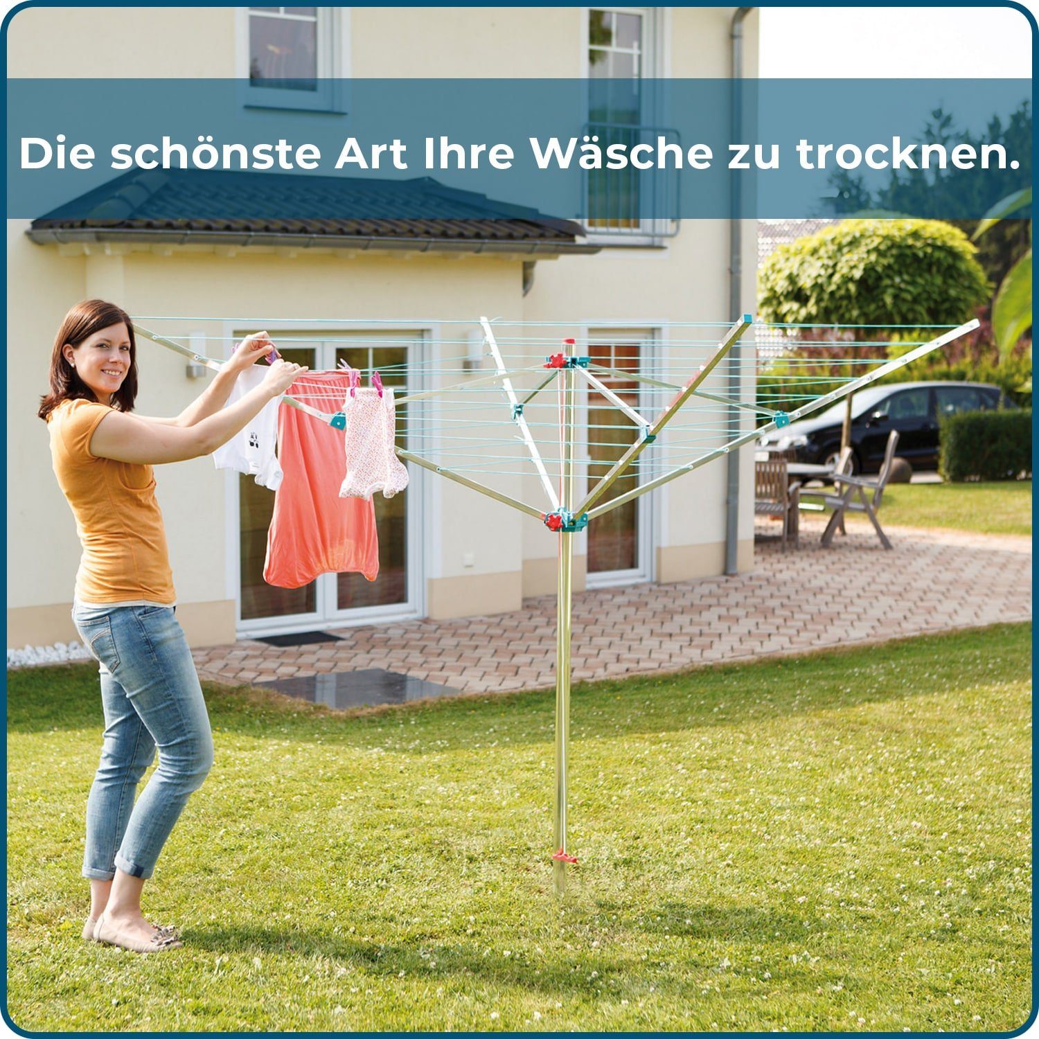 Blome Wäschespinne Alustar 40 Meter inkl. Bodenhüls, Wäsche Spinne draußen, Made in Germany