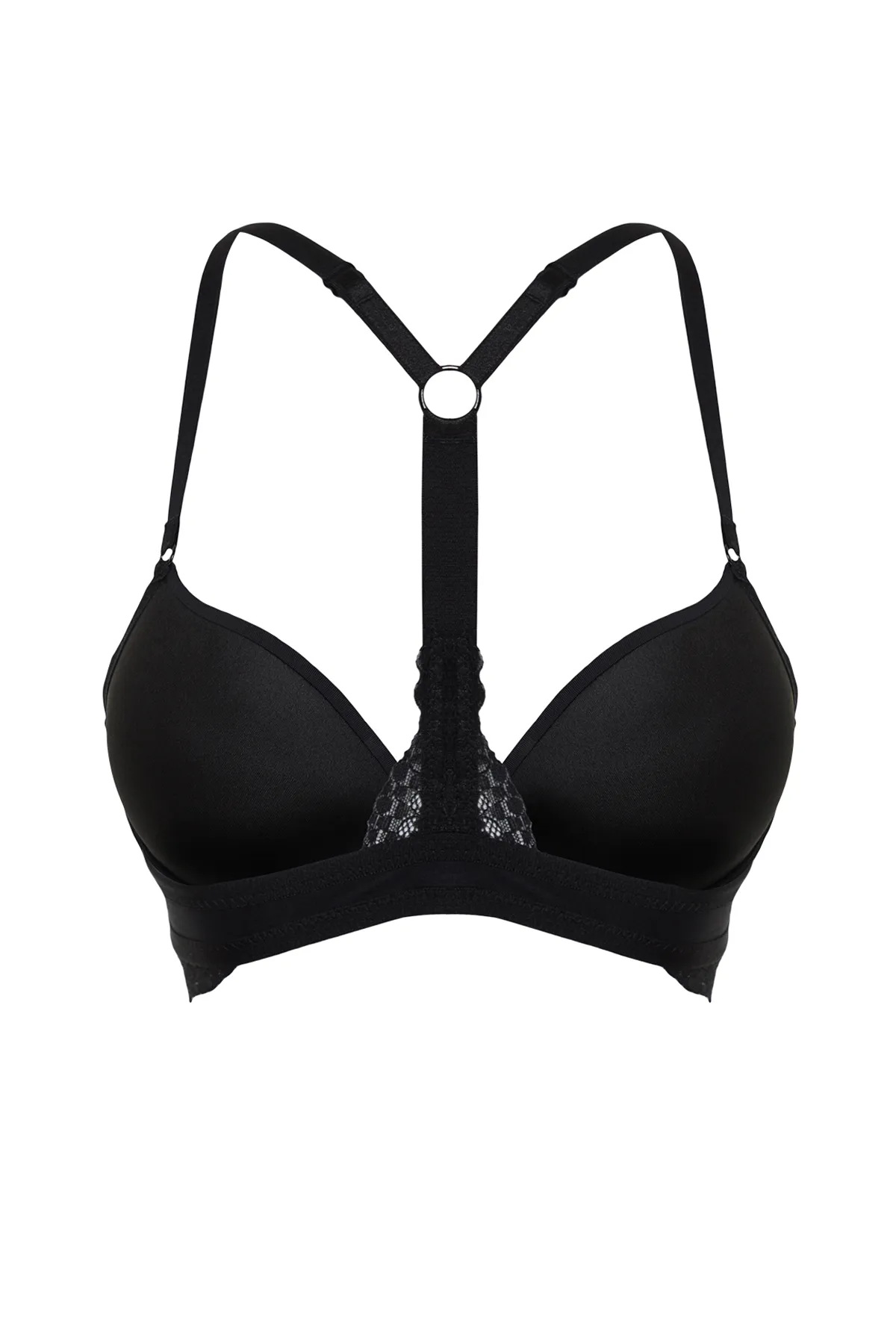 Trendyol Collection  Schwarzer Strick-BH mit Spitzendetail aus Polyamid und Frontverschluss, überzogen mit Seilträgern THMSS24SU00041