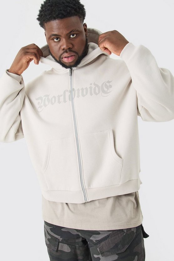 Plus kastiger Oversize Worldwide Hoodie mit Reißverschluss