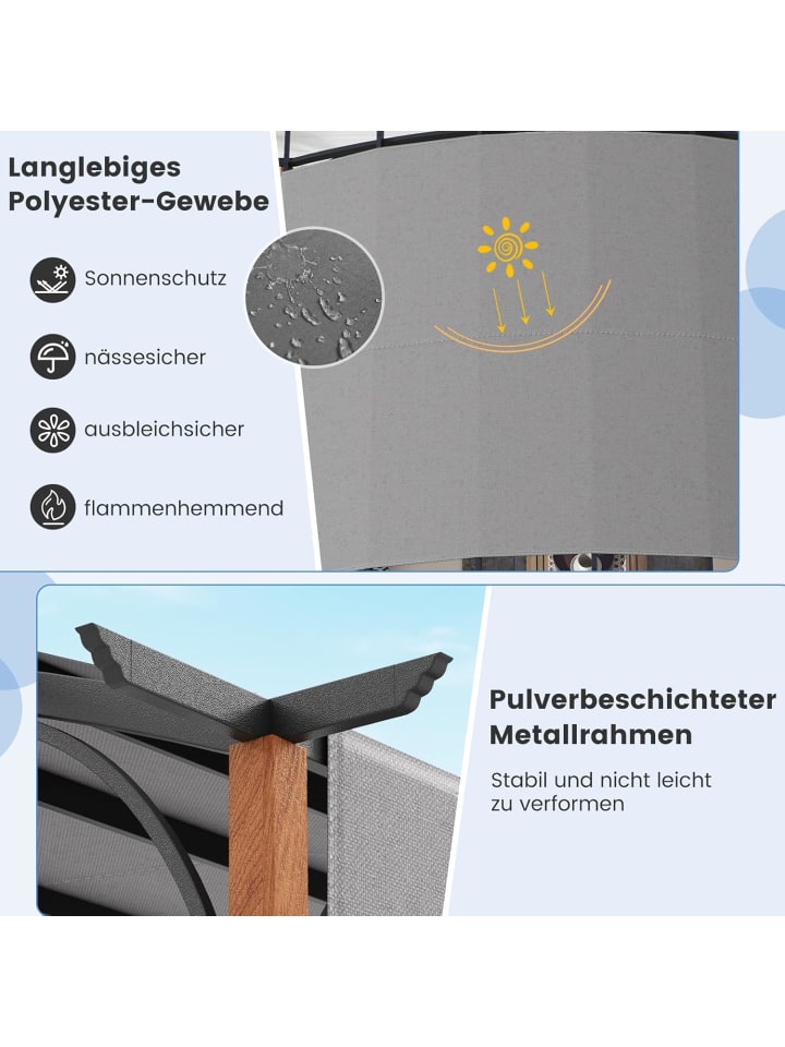 COSTWAY Pergola mit ausziehbarem Dach 3,6x3m in Grau günstig kaufen onesize