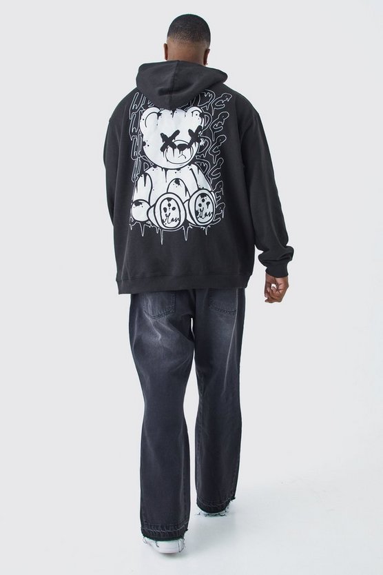 Plus Hoodie mit Worldwide Teddy Print