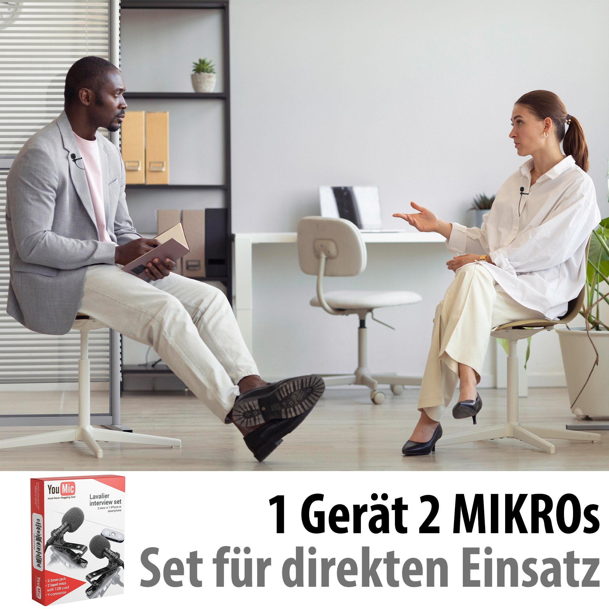 YouMic Mikrofon Set 2 Stück Clip-on Lavalier Mikrofon (1-tlg), für iPhone / iOS / Android