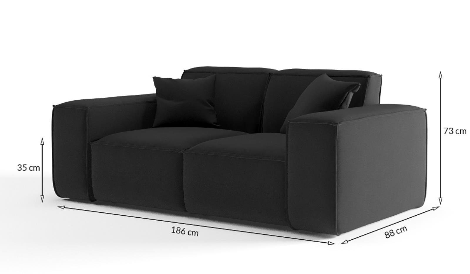 Beautysofa Sofa Lugano, 2-Sitzer Sofa aus Cordstoff oder Velourstoff, Zweisitzer im modernes Stil, inlusive Wellenfedern, mit Breite Armlehnen