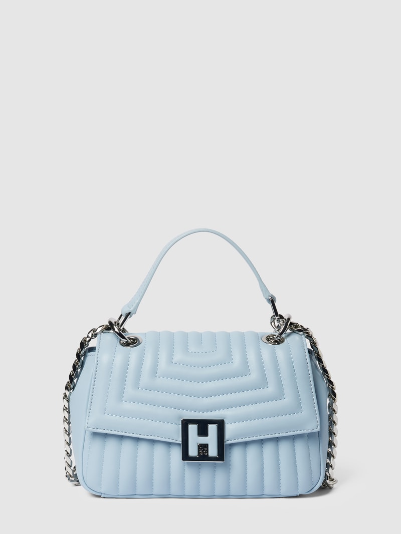 Umhängetasche mit Label-Detail Modell 'Jodie' in hellblau