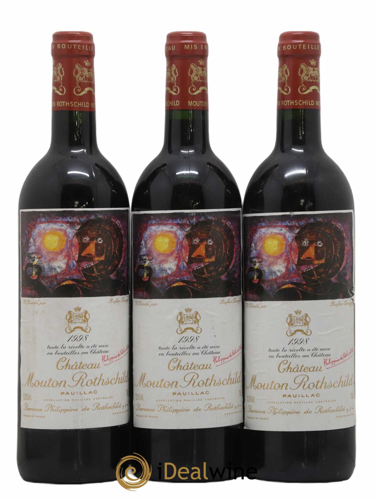 Château Mouton Rothschild 1er Grand Cru Classé  1998 - Lot de 3 Bouteilles