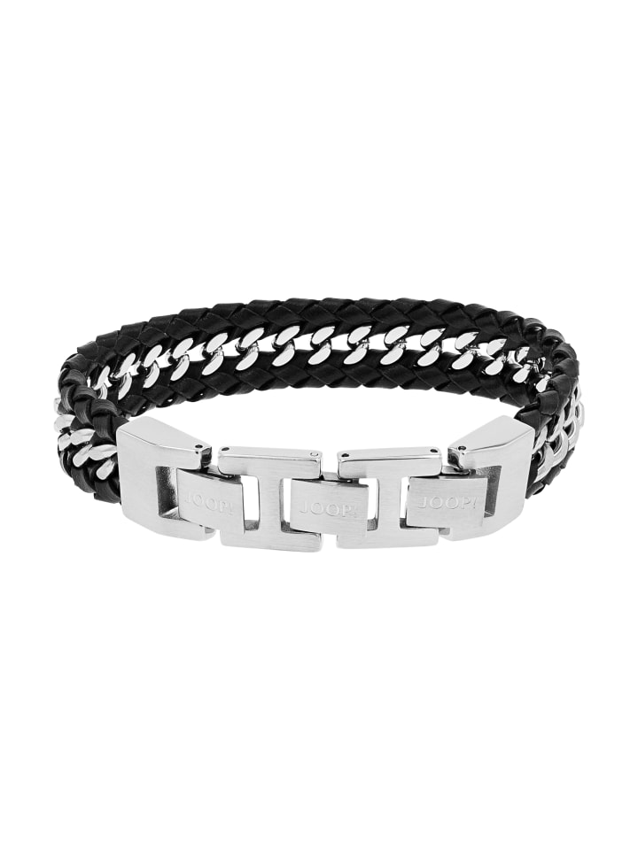 JOOP! Armband Edelstahl, Leder in Schwarz günstig kaufen 21,5 cm