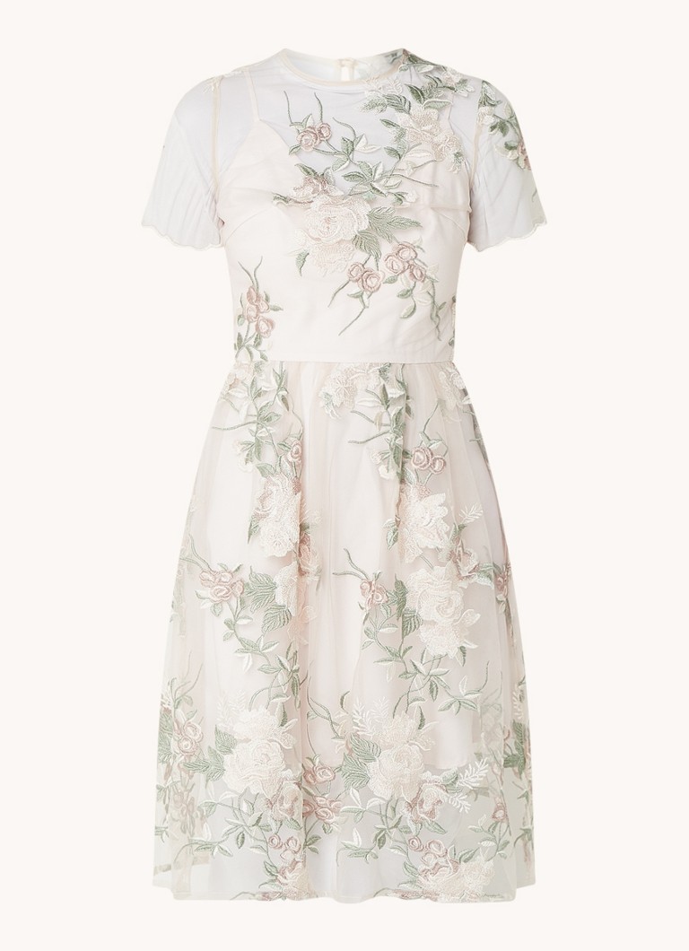 Chi Chi London Floral Embroidered satin midi dress with lace