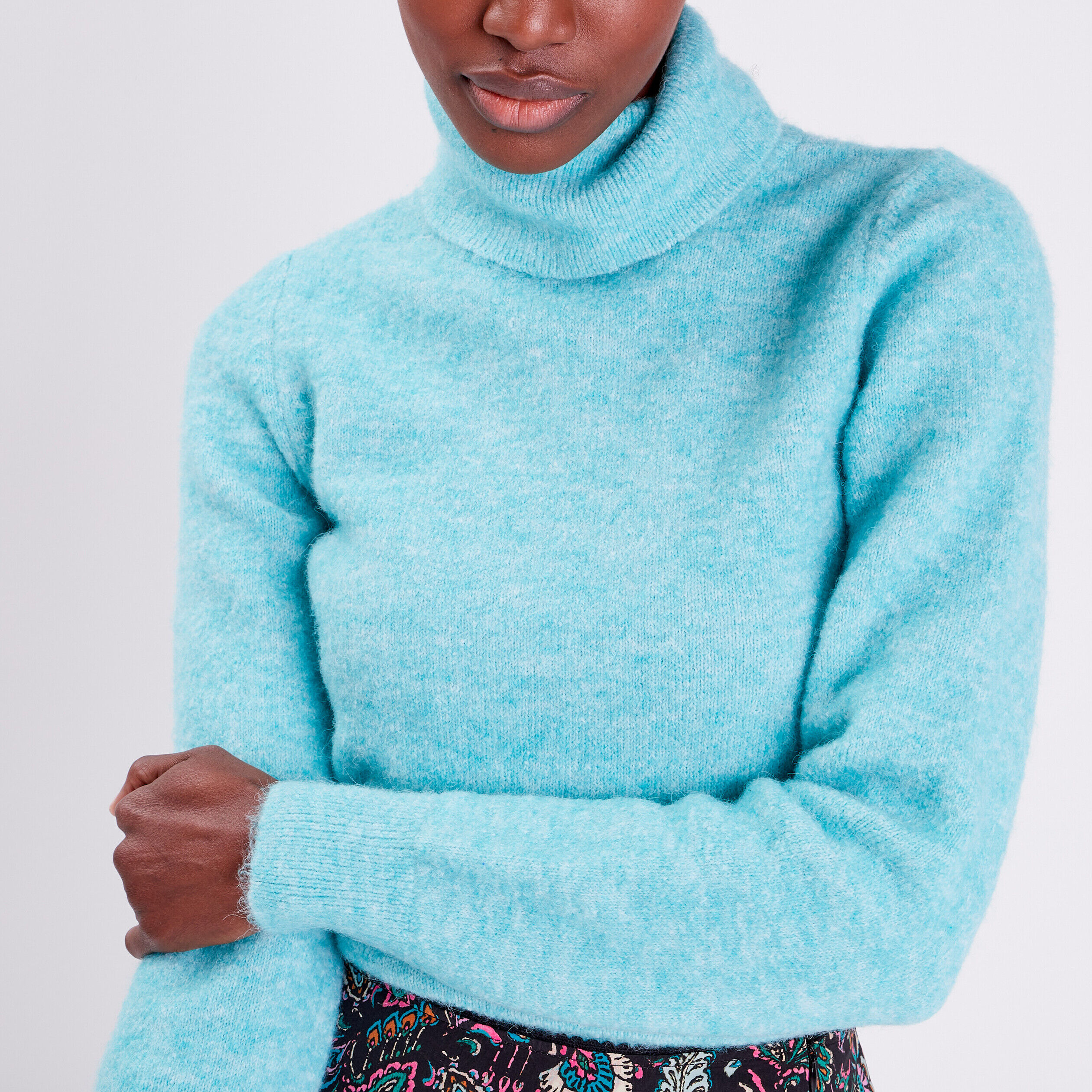Pull col roulé bleu pétrole femme | Cache Cache