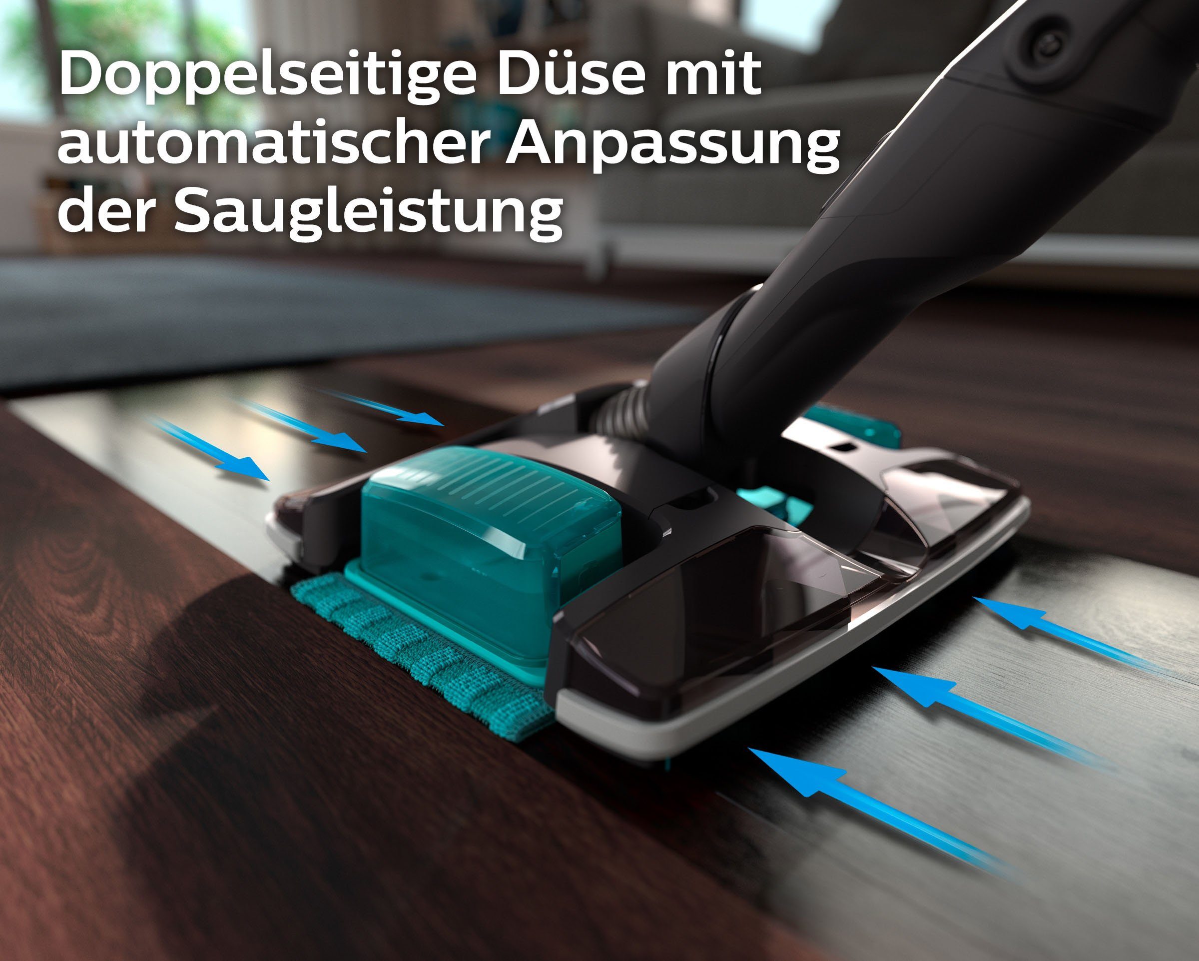 Philips Nass-Trocken-Akkusauger XC8347/01 SpeedPro Max Aqua Plus, beutellos, mit 80 Minuten Laufzeit, Wischfunktion und 360°-Saugdüse