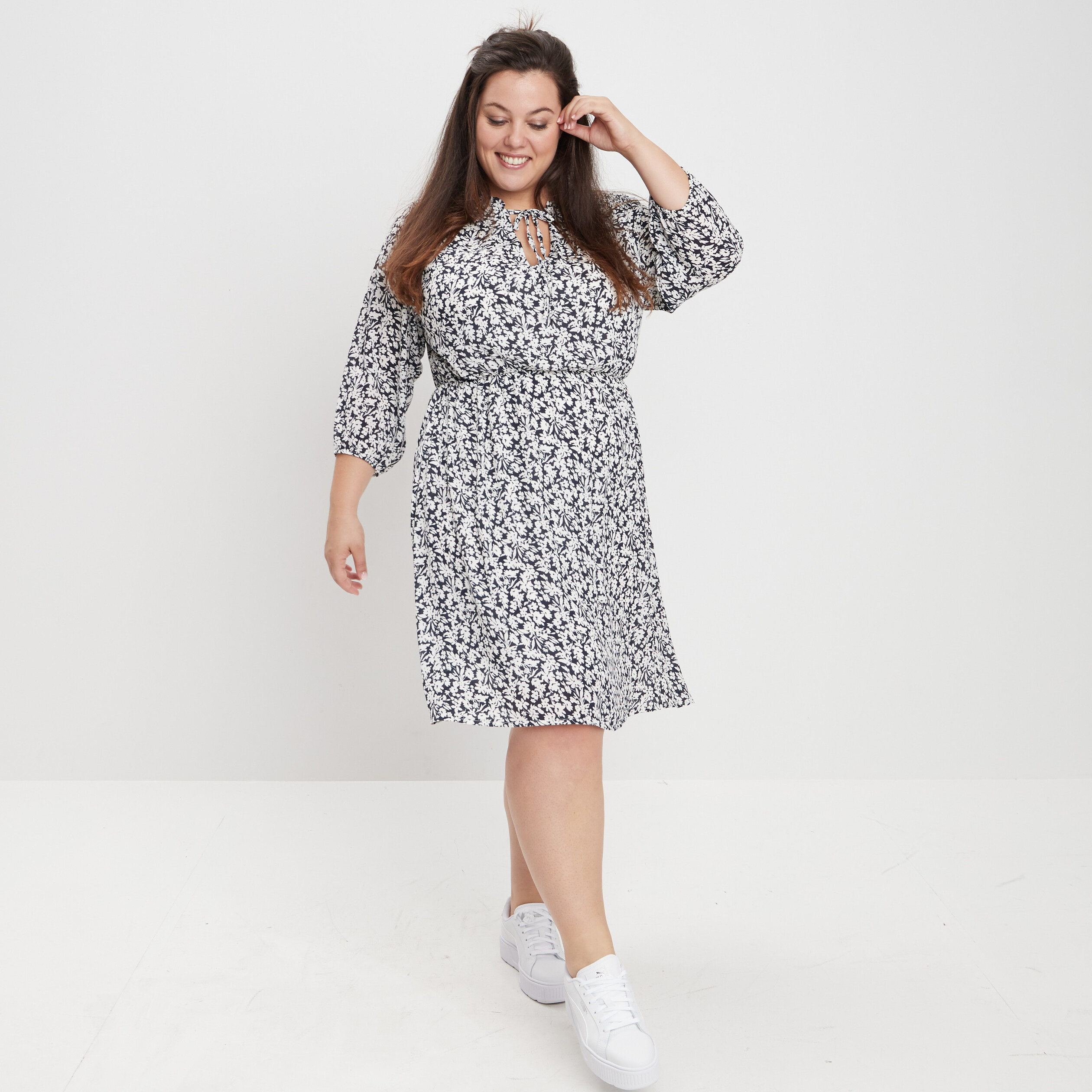 Robe évasée manches 3 4 bleu marine femme grande taille | La Halle