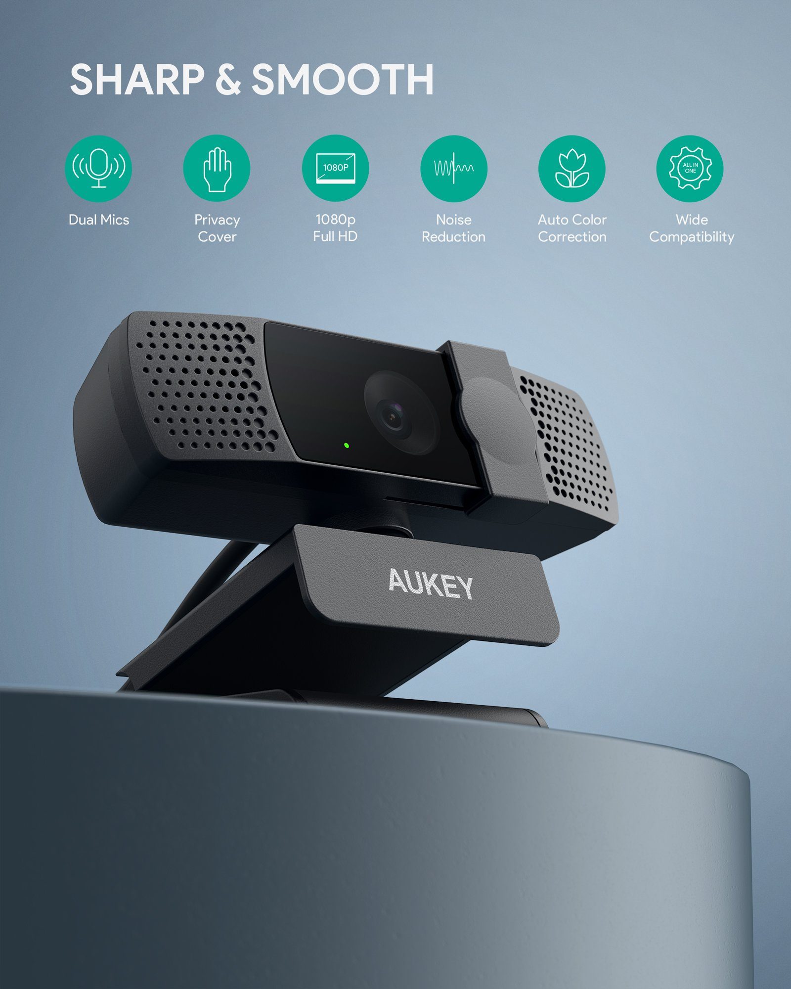 NAIPO Full HD-Webcam (HD, 1080p Webcam mit automatischer Lichtkorrektur)