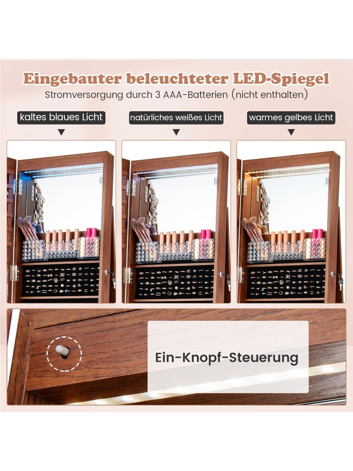COSTWAY Schmuckschrank LED mit Rollen in Braun günstig kaufen onesize