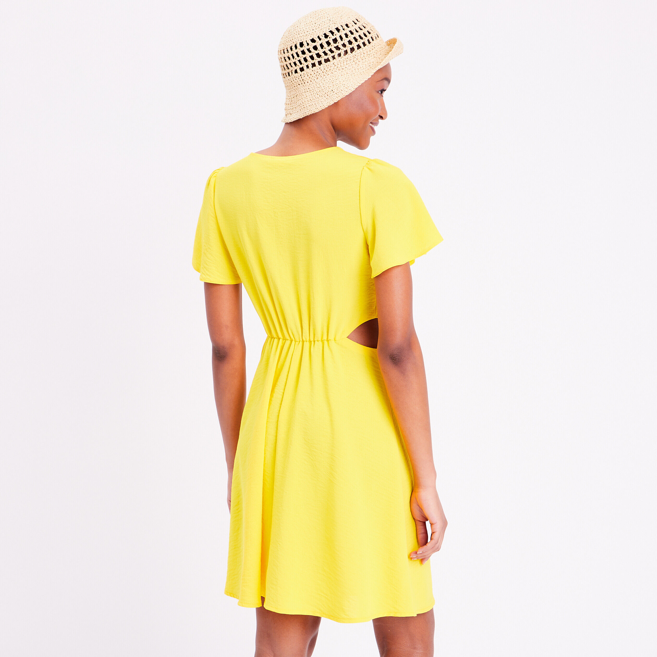Robe patineuse ouvertures jaune fluo femme | Cache Cache