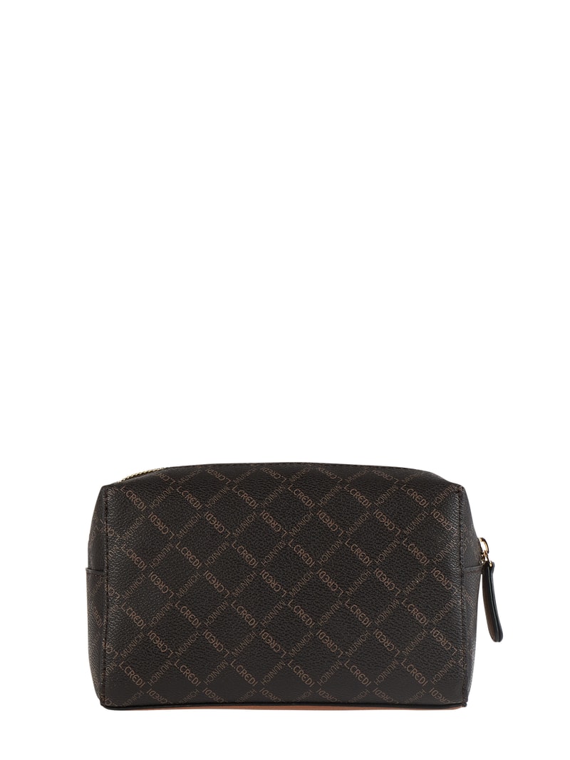 Kosmetiktasche mit Logo-Muster in mittelbraun