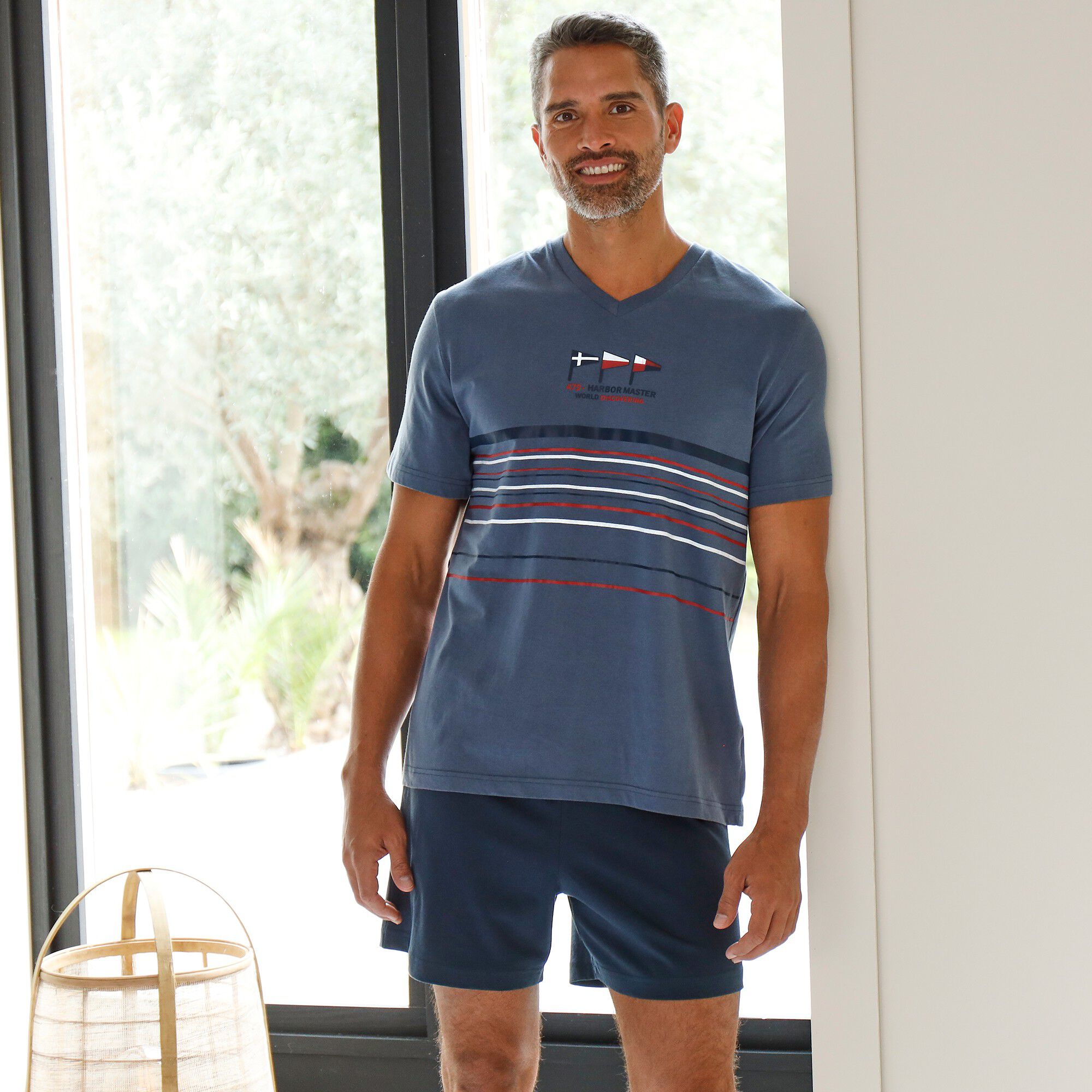 Pyjama short col V coton adouci
