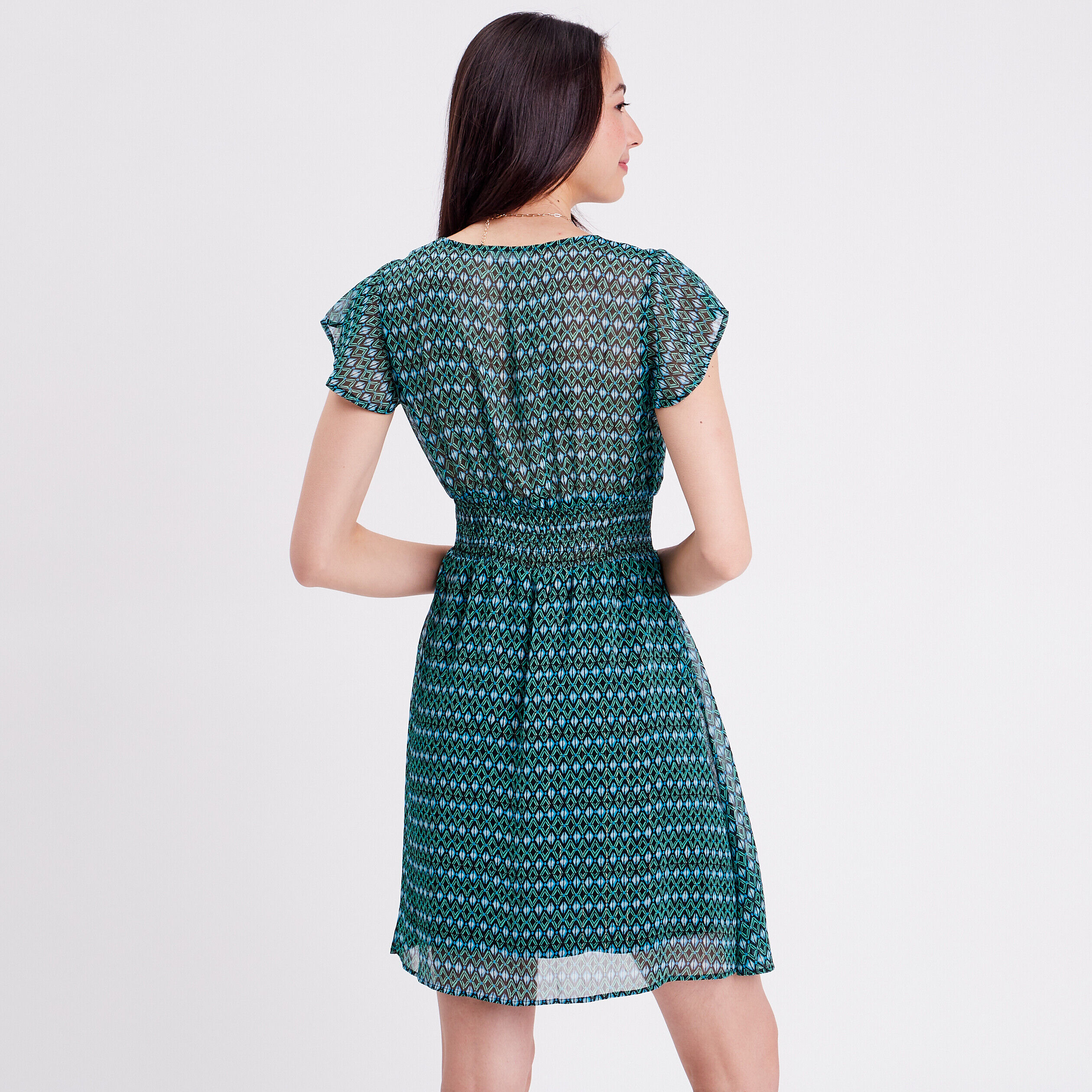 Robe évasée manches courtes bleu femme | Cache Cache