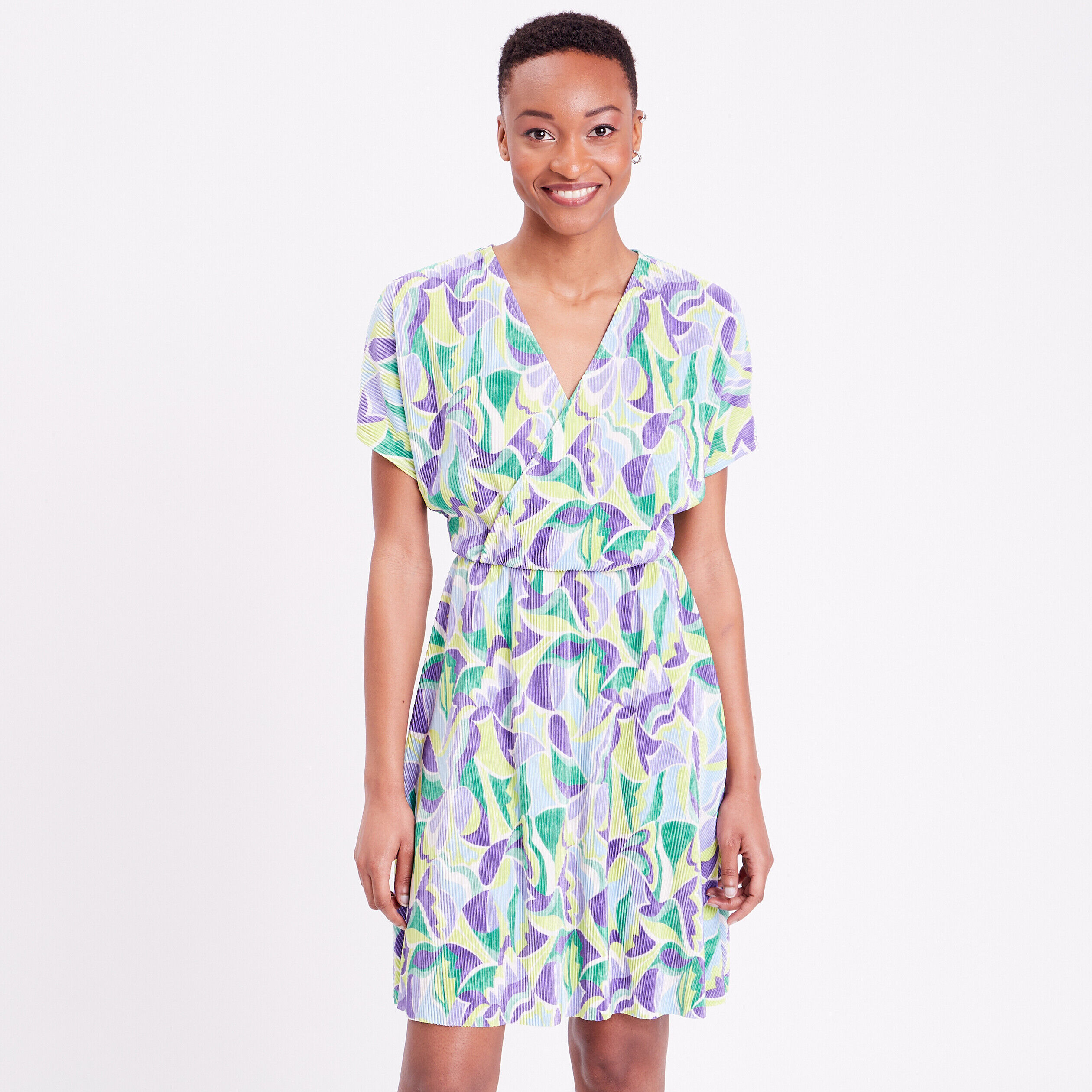 Robe évasée plissée beige femme | Cache Cache