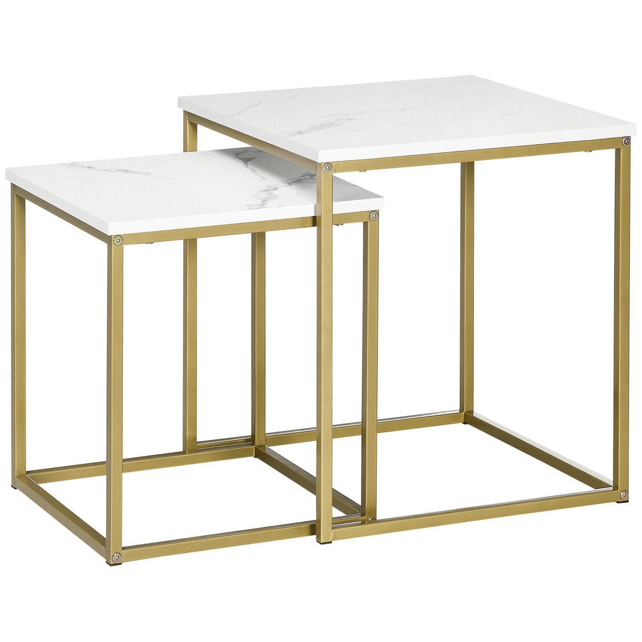 HOMCOM Couchtisch 2er-Set Beistelltisch, Kaffeetisch mit Marmoroptik Weiß