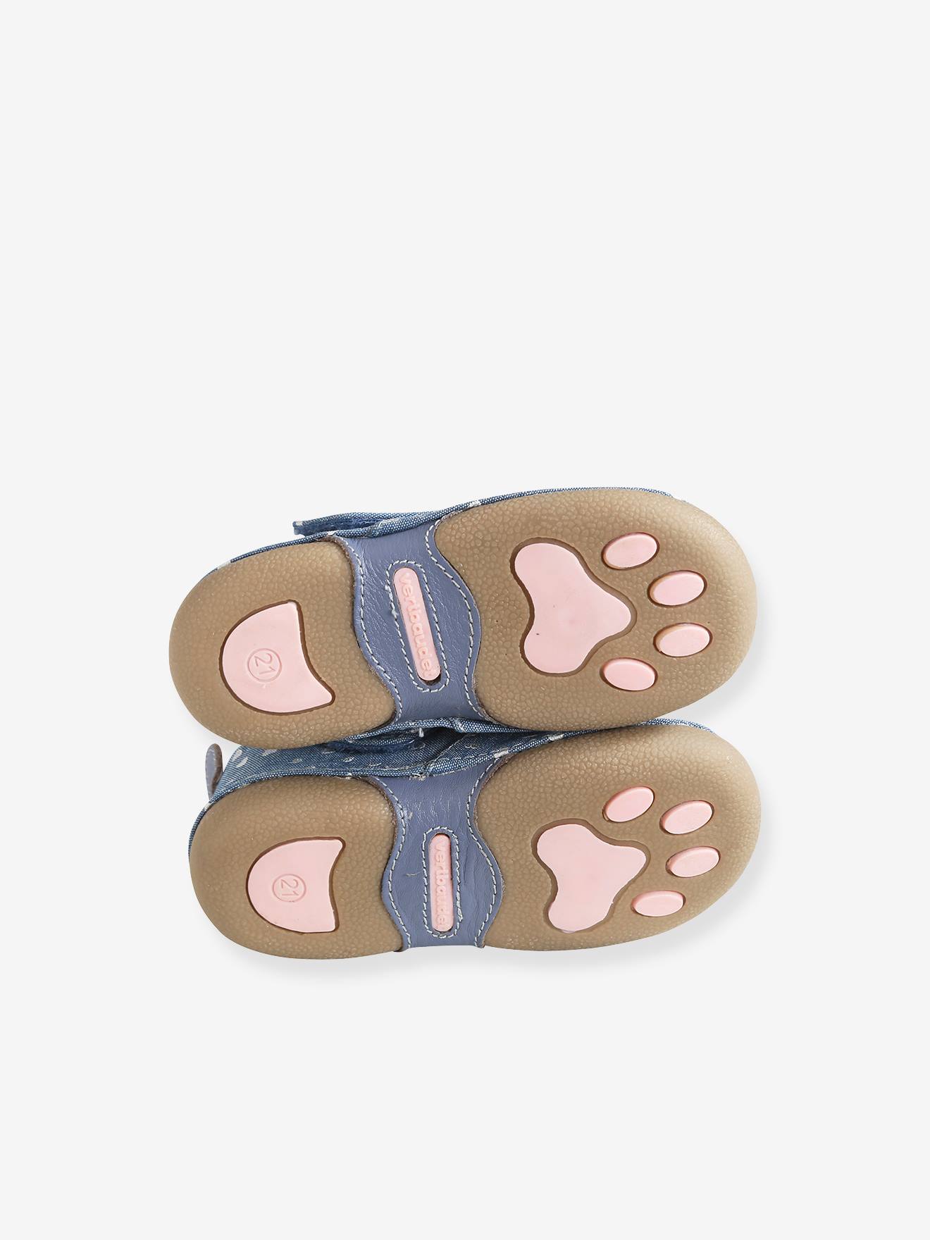 Vertbaudet Mädchen Baby Hausschuhe mit Klett, Chambray - blau
