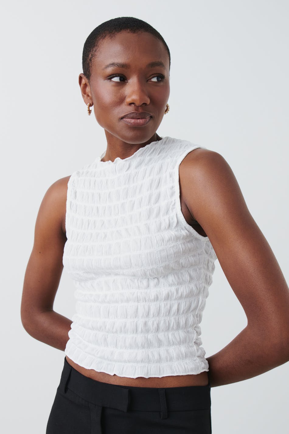 Texture funnel neck top